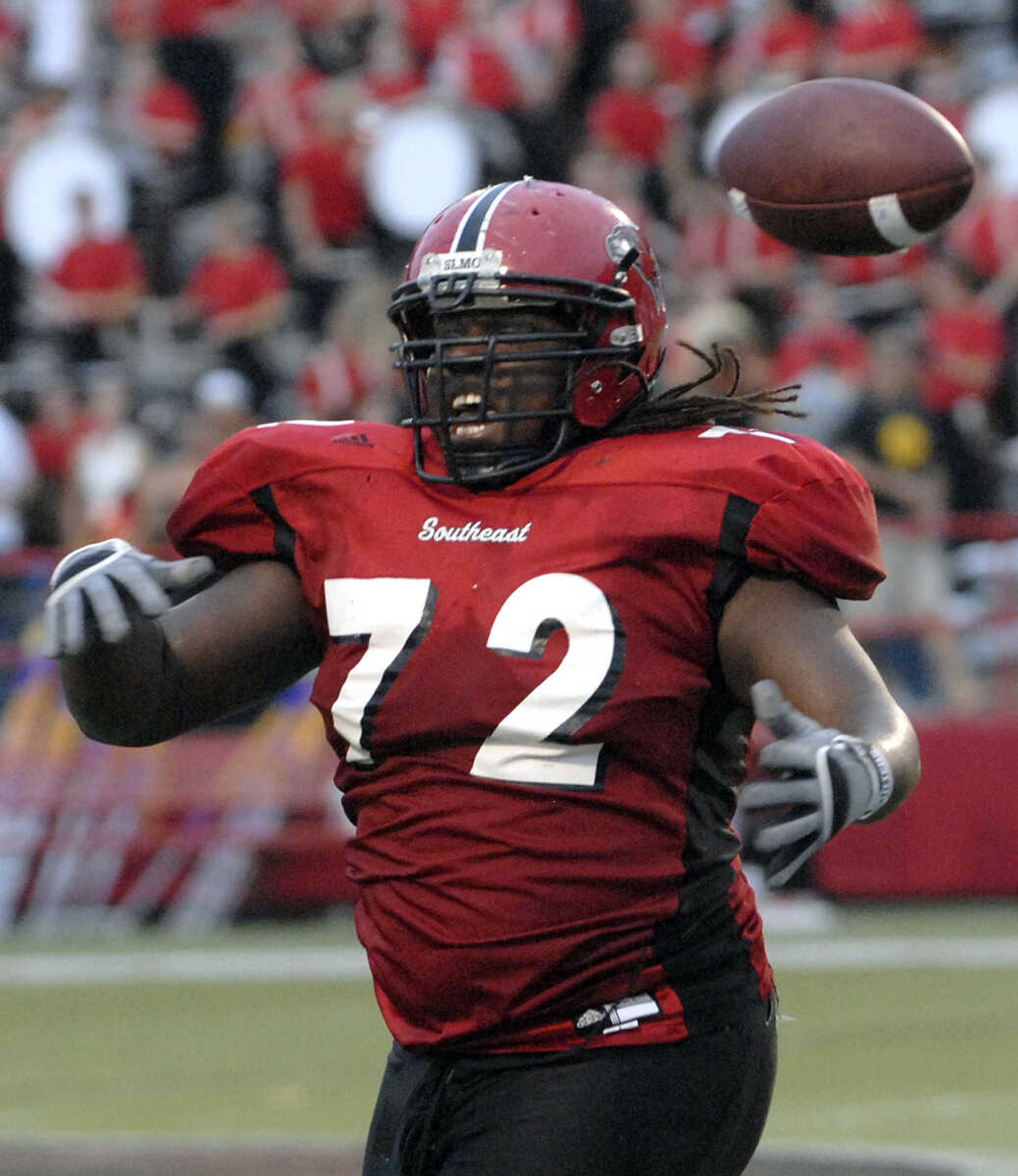 FRED LYNCH ~ flynch@semissourian.com
Southeast Missouri State's Maurice Lyles celebrates while running off the field after he recovered a fumble by Eastern Illinois during the second quarter Saturday at Houck Stadium.