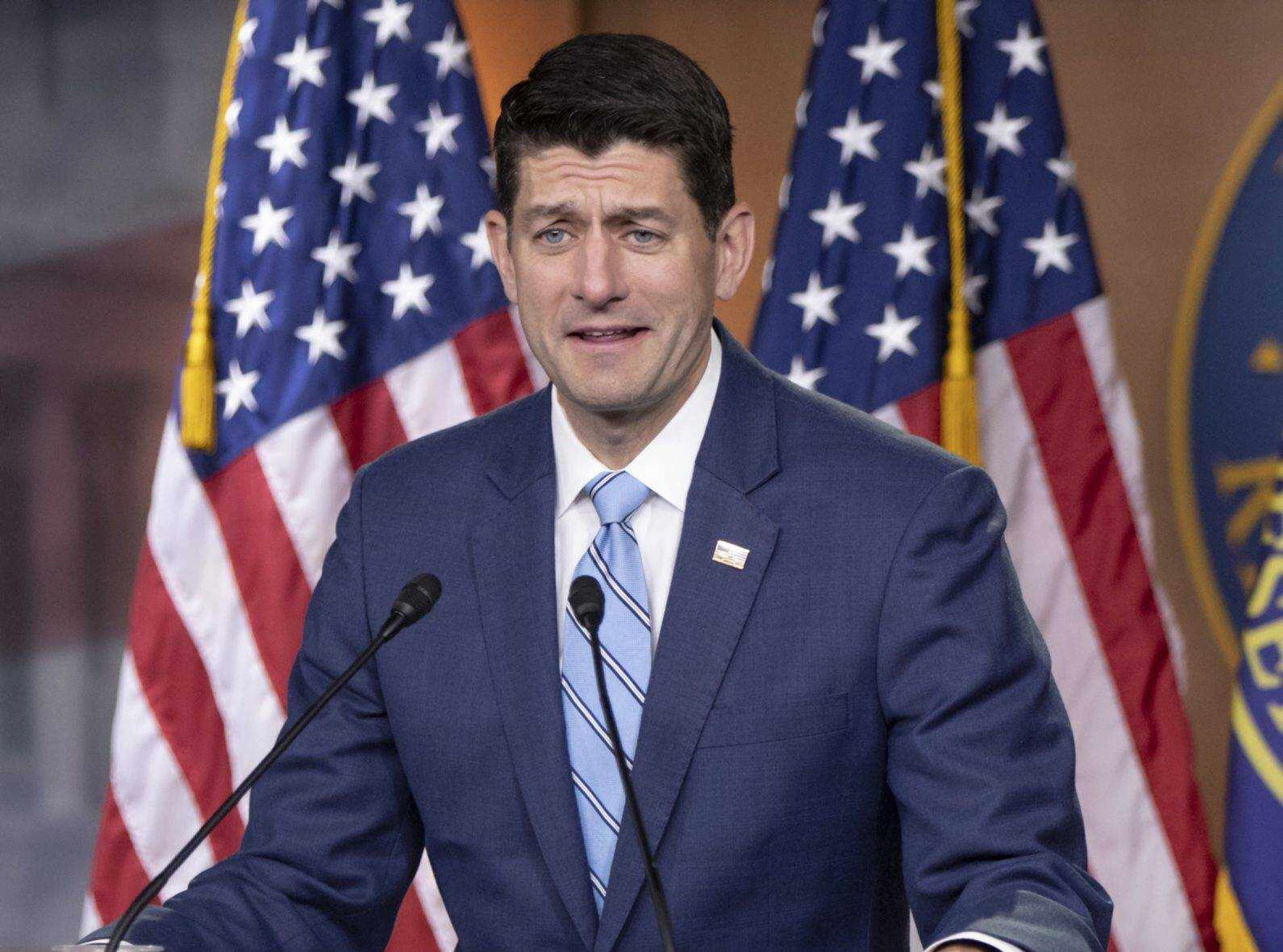 House Speaker Paul Ryan, R-Wis., takes questions from reporters on Capitol Hill in Washington. Ryan said Thursday he's not comfortable with a Trump administration policy separating children from their parents at the southern border and said Congress should step in to fix the problem.