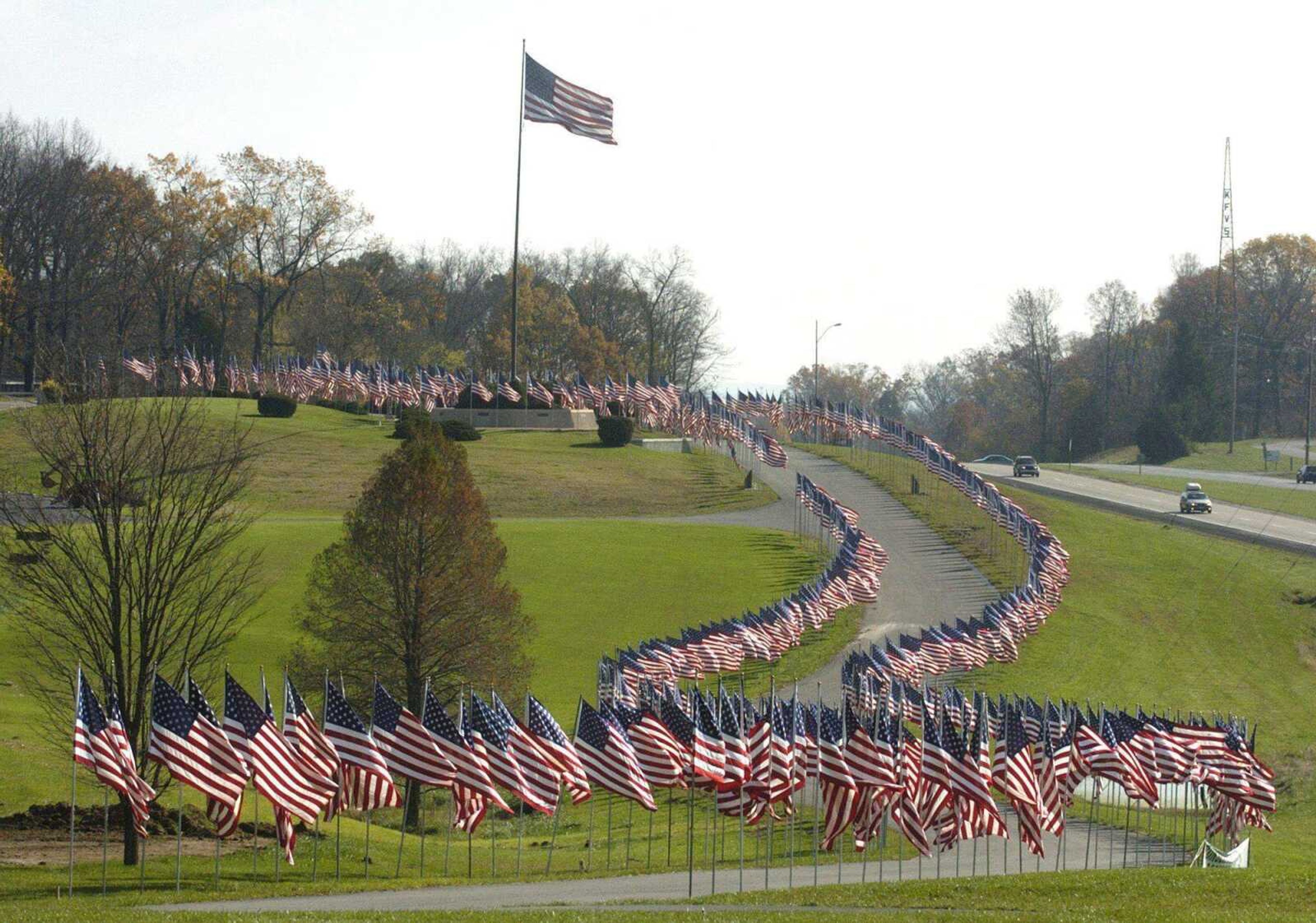 The Avenue of Flags is seen at Cape County Park North. More than 800 flags honor Cape Girardeau County veterans who died while serving the country or afterward.