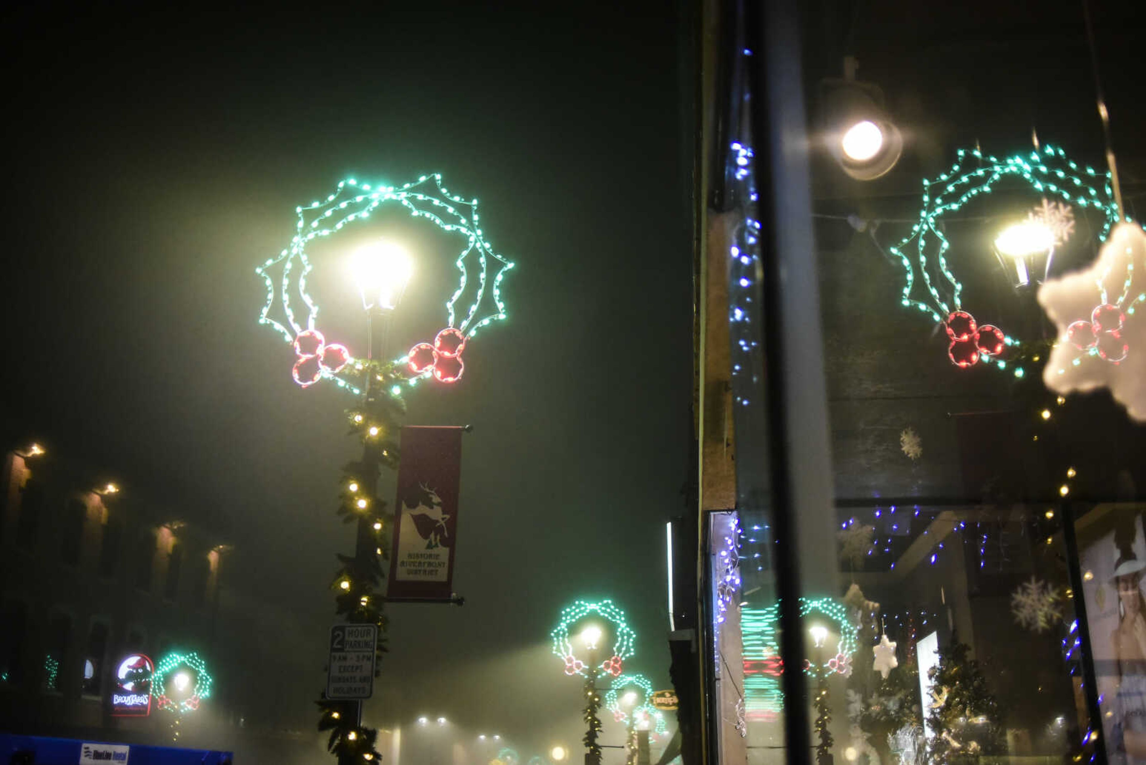 Holiday lights decorate downtown Cape Girardeau Wednesday, Nov. 15, 2017.