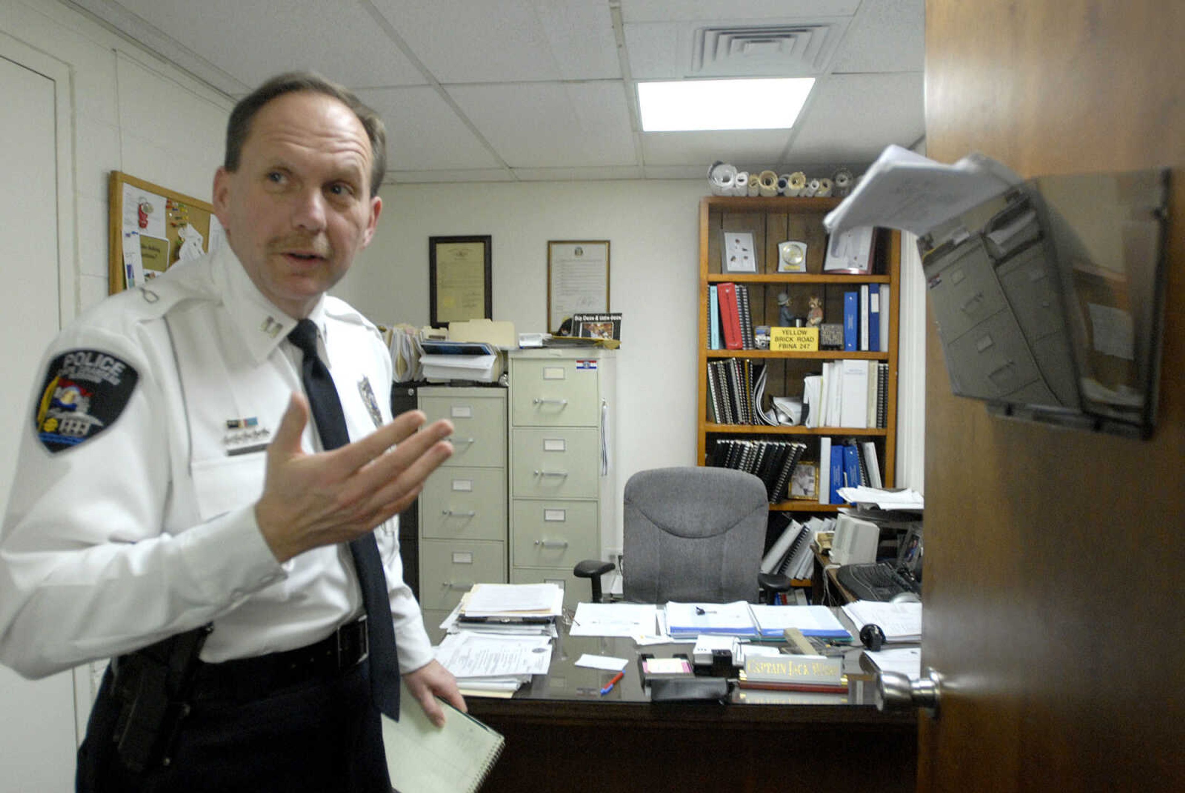 LAURA SIMON ~ lsimon@semissourian.com
Captain Jack Wimp shows his small office on the second floor Friday, February 10, 2012 inside the Cape Girardeau Police Department.