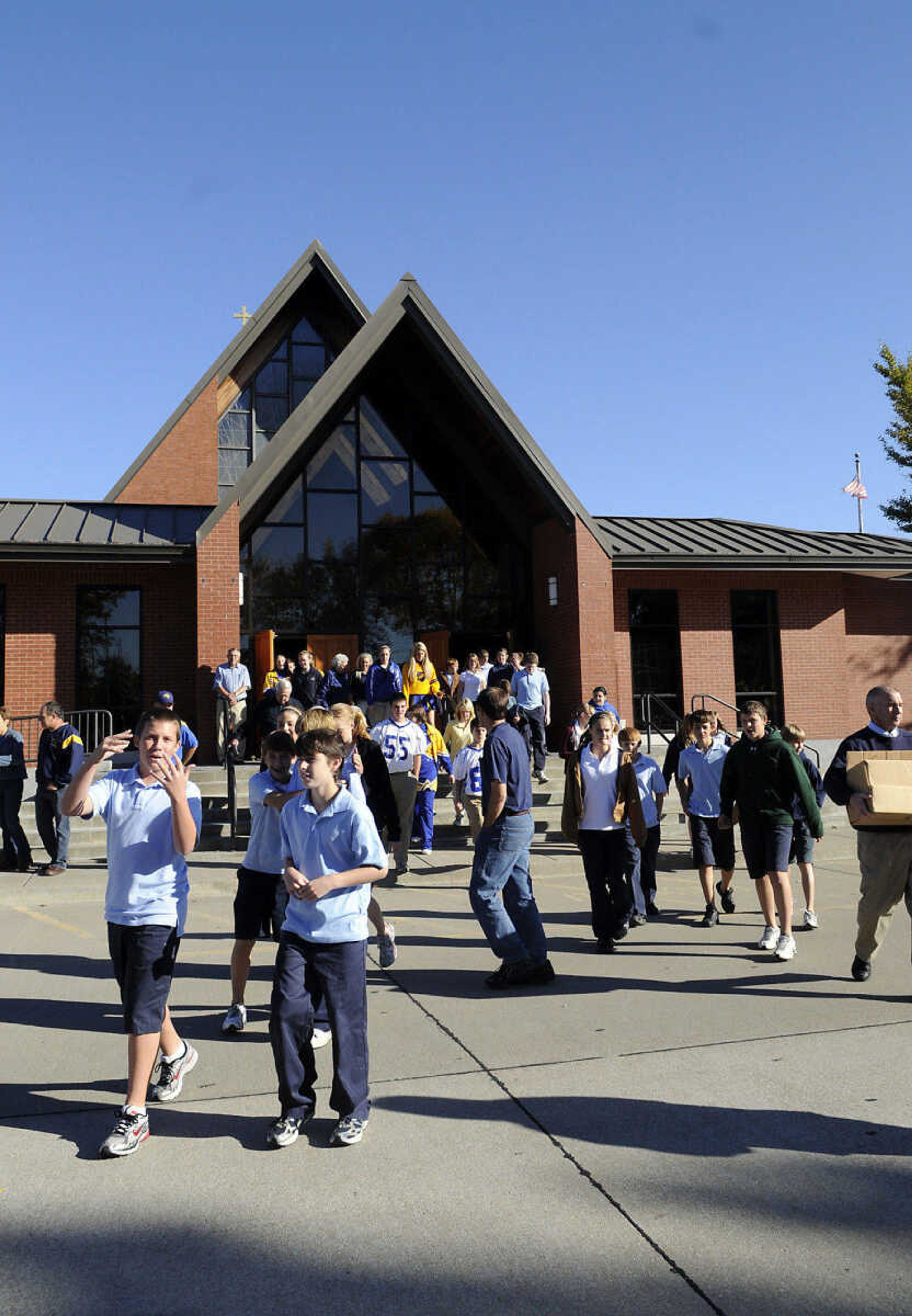 KRISTIN EBERTS ~ keberts@semissourian.com

St. Vincent students file toward the football field for an assembly on Friday, Oct. 15, 2010, to celebrate the school's recognition on the list of the best 50 Catholic secondary schools in America, presented by the Catholic High School Honor Roll. This is the first time St. Vincent has received this distinction.