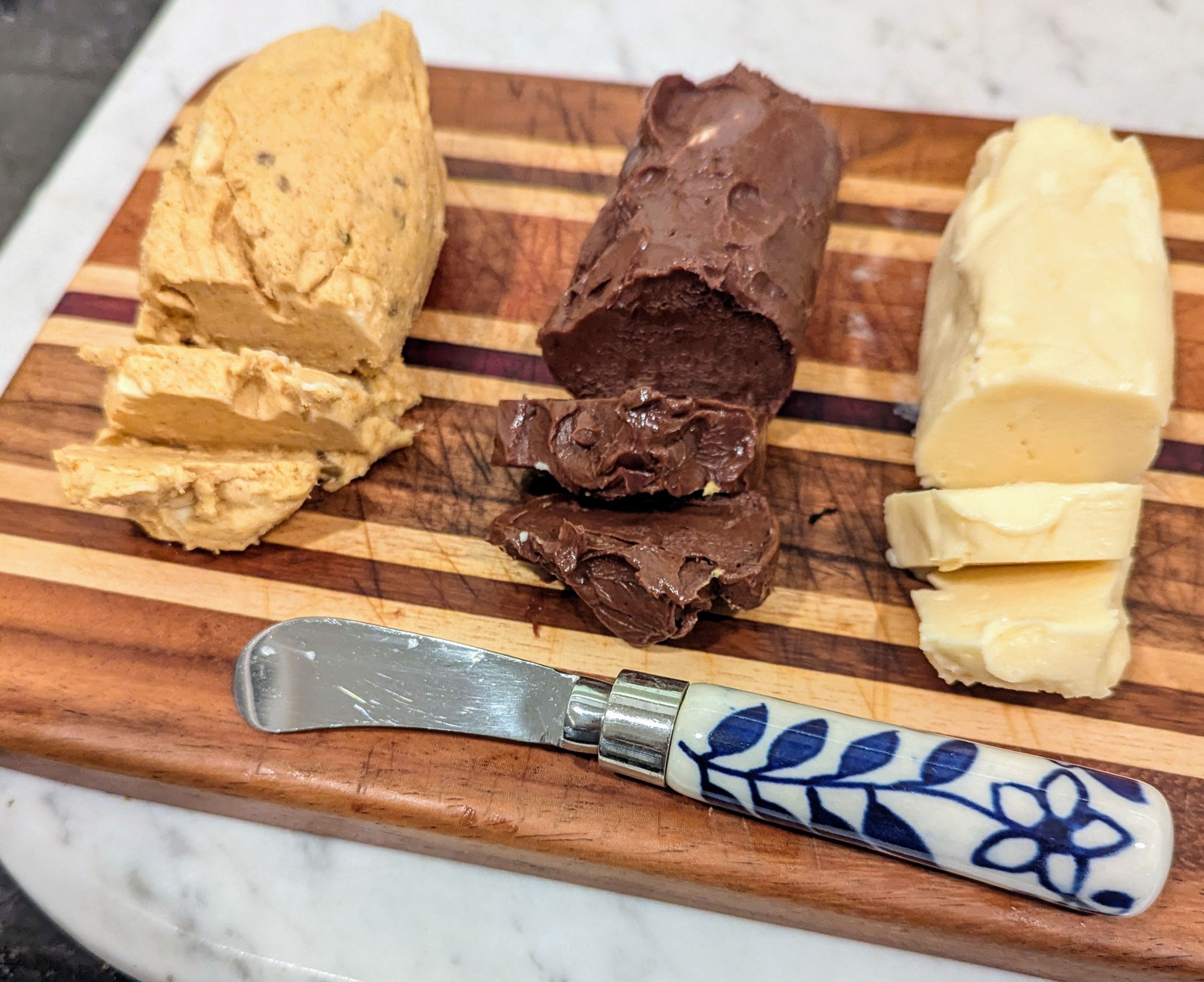 Maple Butter, Pumpkin Five-Spice Butter, and Bittersweet Chocolate Butter, just three of several compound butters featured in The Great Big Butter Book.