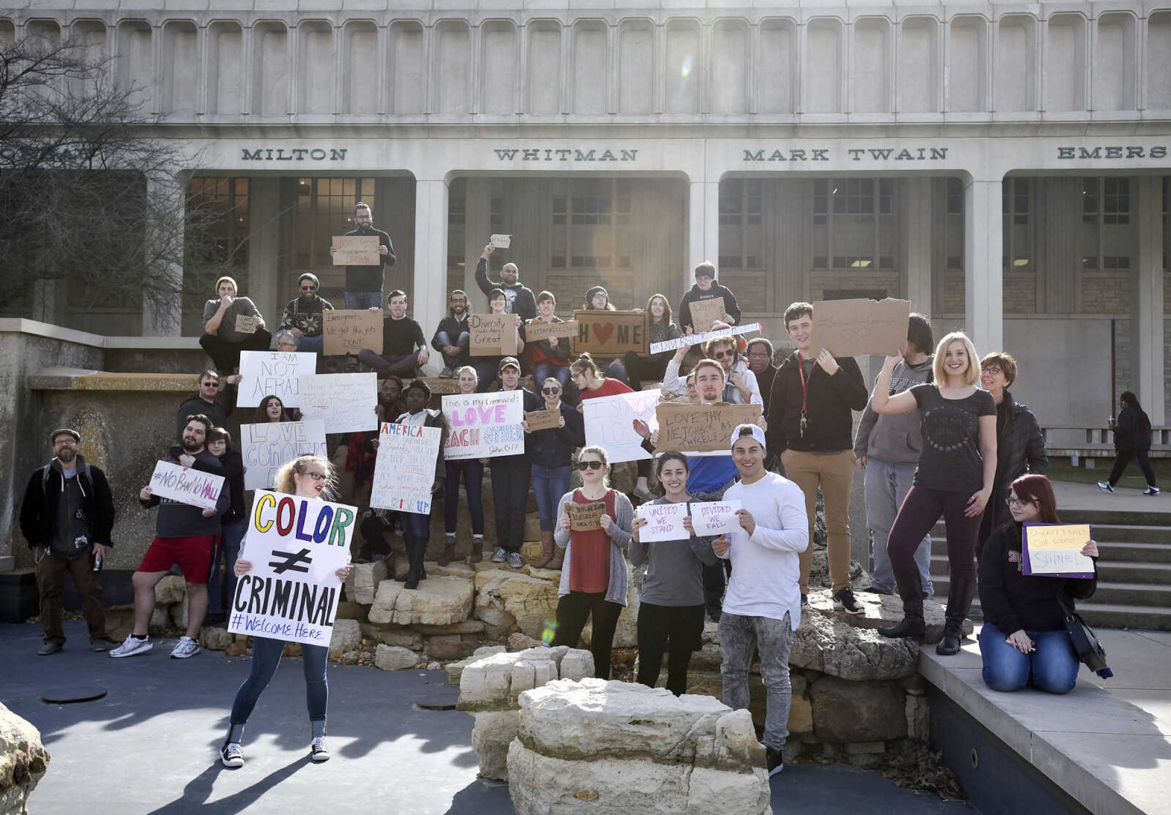 LAURA SIMON ~ lsimon@semissourian.com

Around 60 Southeast Missouri State University students gather together during a human rights protest on Wednesday, Feb. 1, 2017, outside Kent Library in Cape Girardeau.