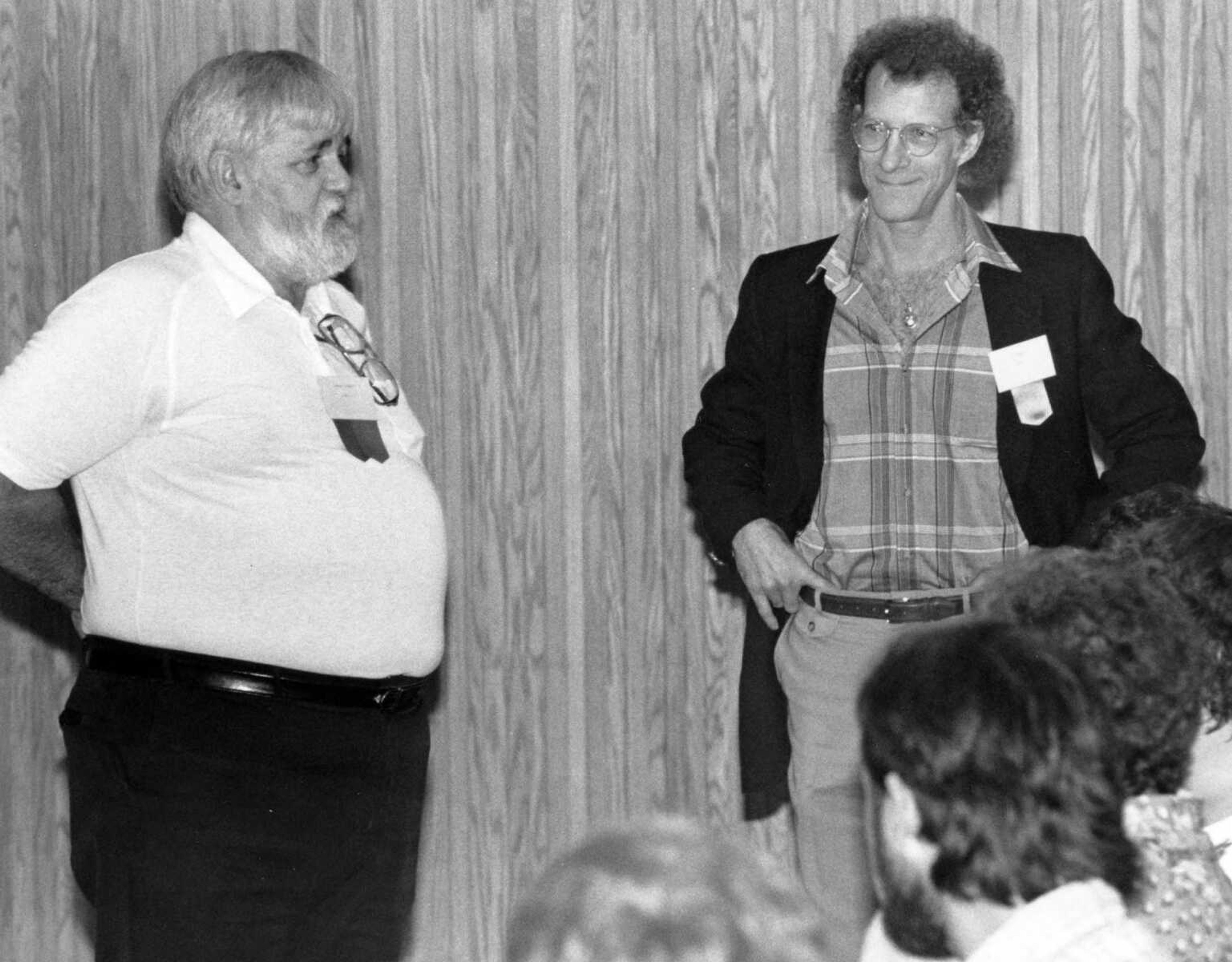 Published June 10, 1990.
Author Robert Vaughan of Sikeston, Missouri, left, introduced author L.D. Brodsky of St. Louis to 85 aspiring writers at the Heartland Writers Workshop at Southeast Missouri State University. Brodsky was known for his donation of William Faulkner materials to the university and co-authoring a book on Faulkner. (Fred Lynch ~ Southeast Missourian archive)