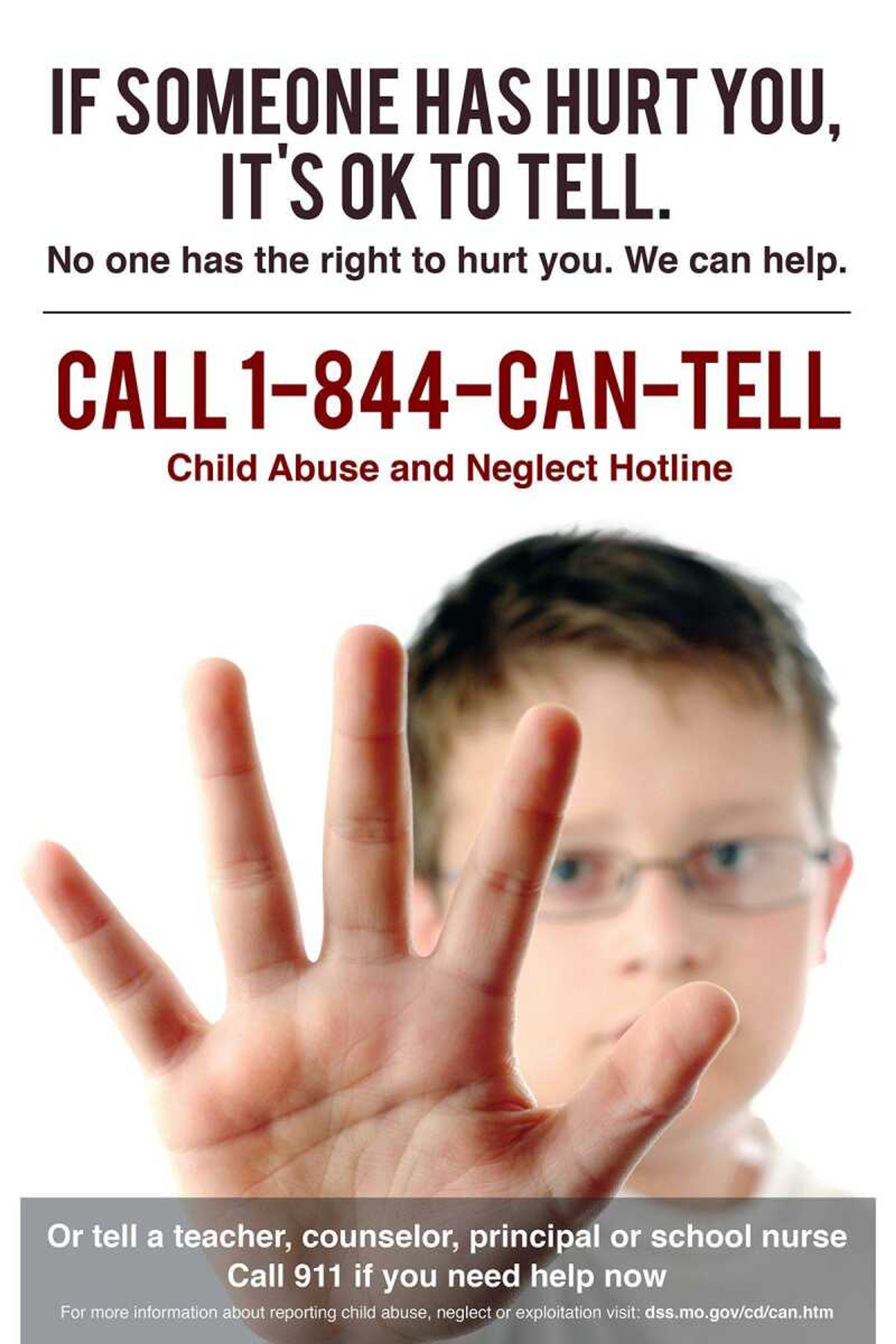 An example of one of the child-abuse posters that will be placed in Missouri schools by Friday. (Courtesy)