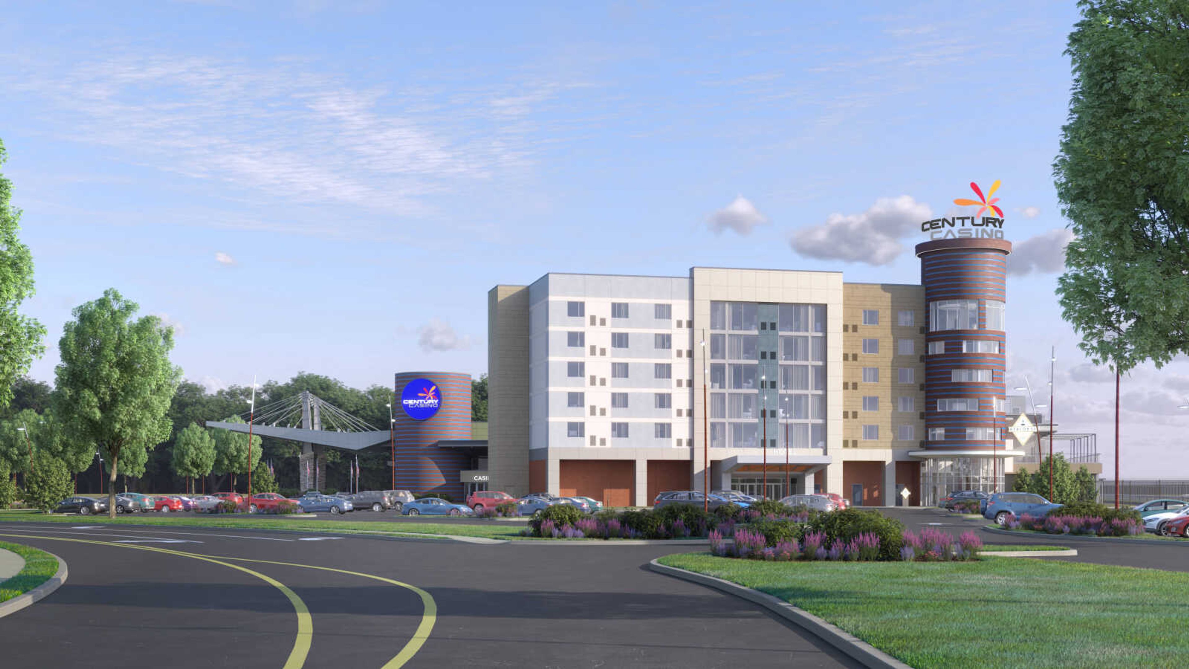 Photo rendering displays the finished exterior of The Riverview by Century Casinos. The hotel will be complete by April 4 for its grand opening.