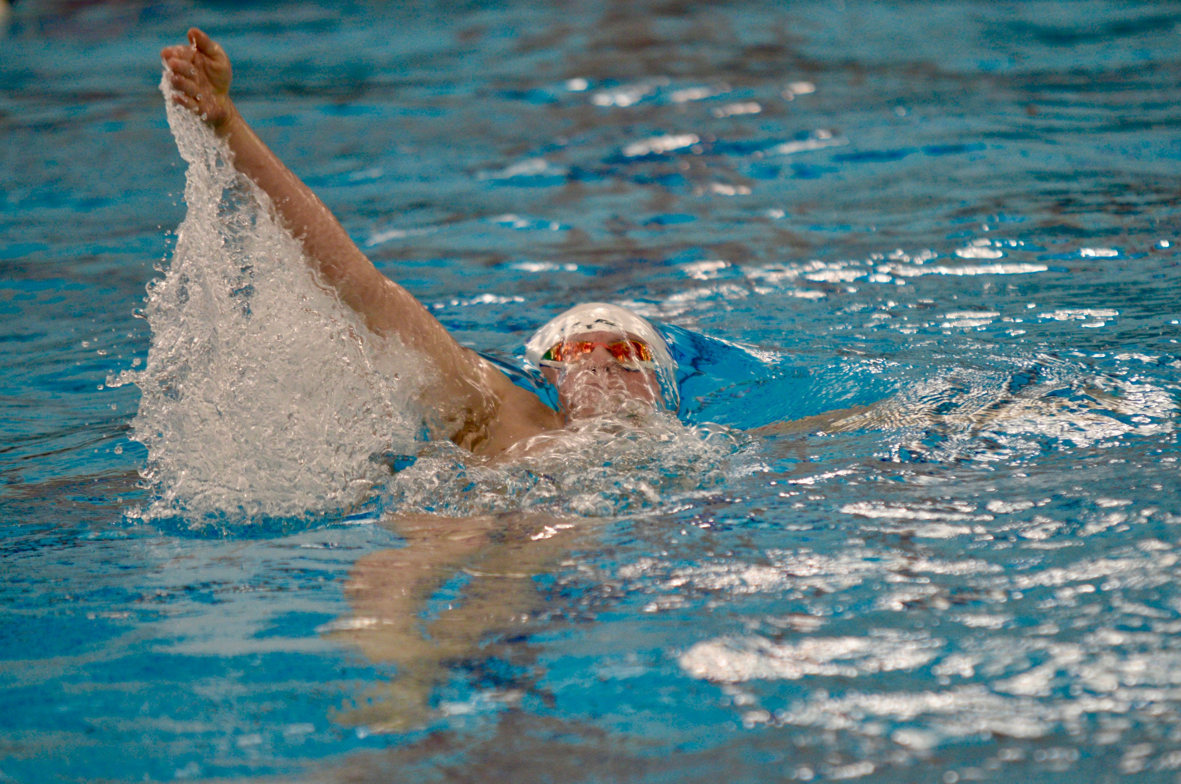 Notre Dame's Kaiden Craycraft swims against Jackson on Monday, Oct. 28, at the Cape Aquatic Center.