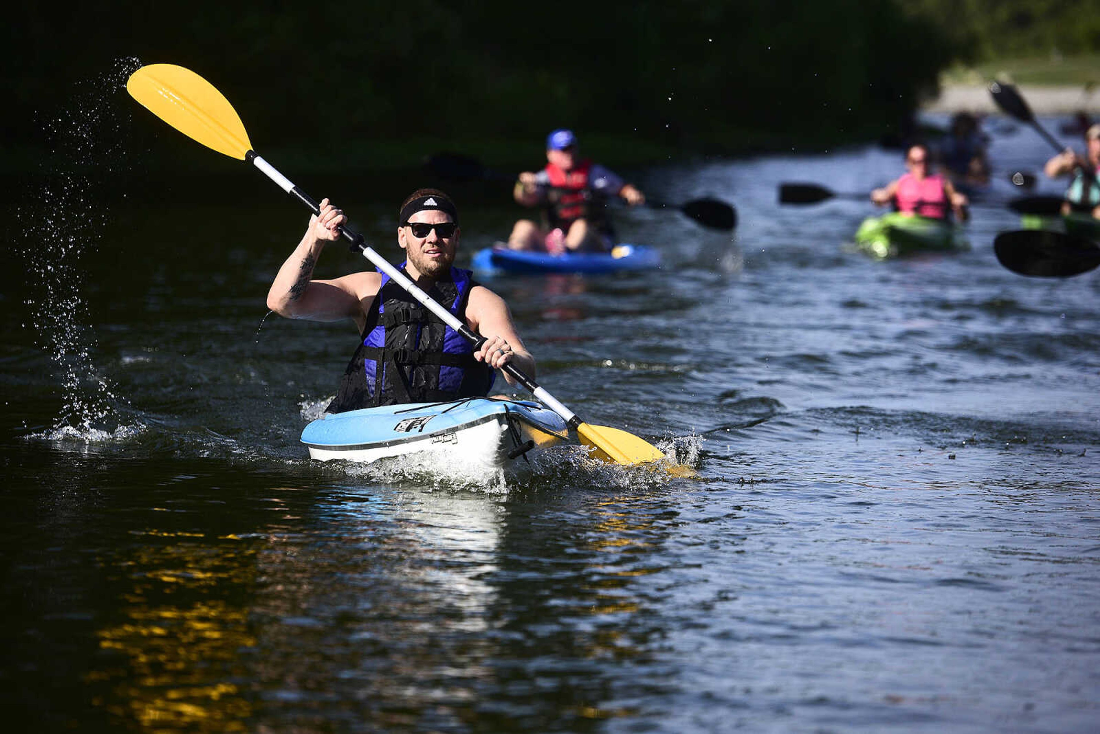 People kayak on Lake Boutin during the first ever St. Jude Heroes Yak 'n Run on Saturday, Aug. 26, 2017, at Trail of Tears State Park. All proceeds from the event support St. Jude Children's Research Hospital