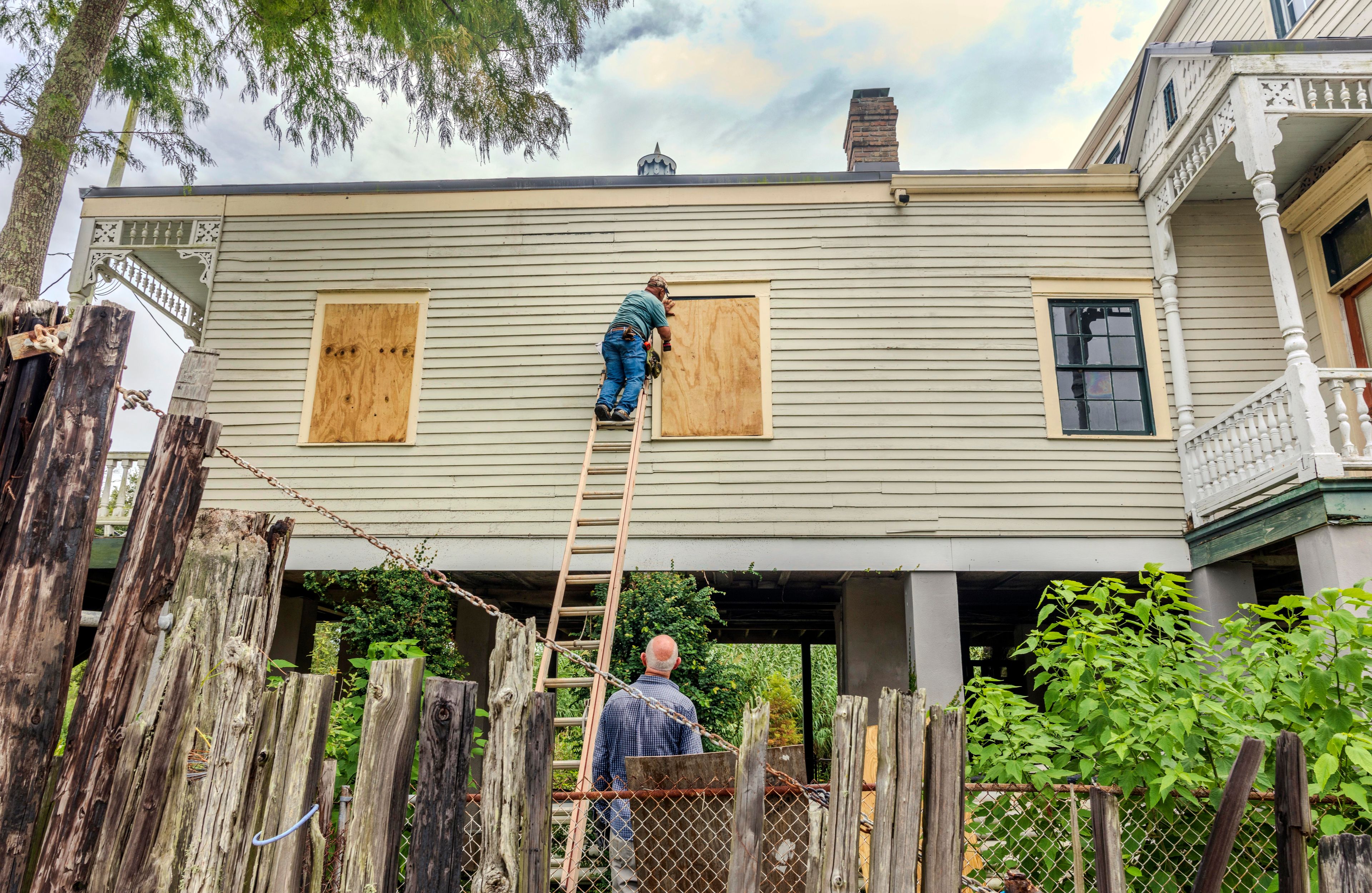 The windows of a raised historic house are boarded up as residents prepare for the arrival of Hurricane Francine along the Louisiana coast on Monday, Sept. 9, 2024, in Lafitte, La. (Chris Granger/The Times-Picayune/The New Orleans Advocate via AP)