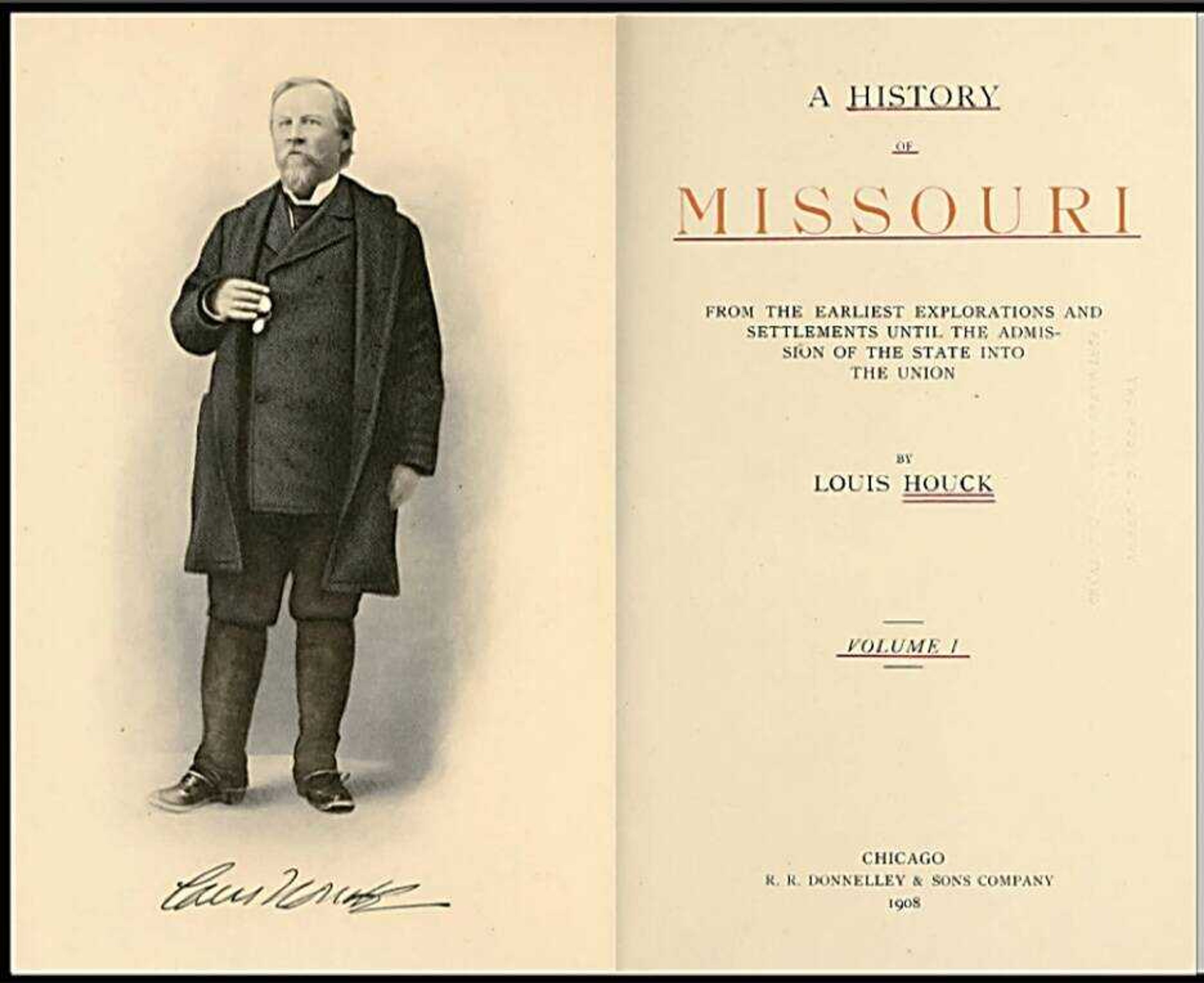 Frontispiece and title page from Louis Houck’s “A History of Missouri", accessed via Internet Archive.