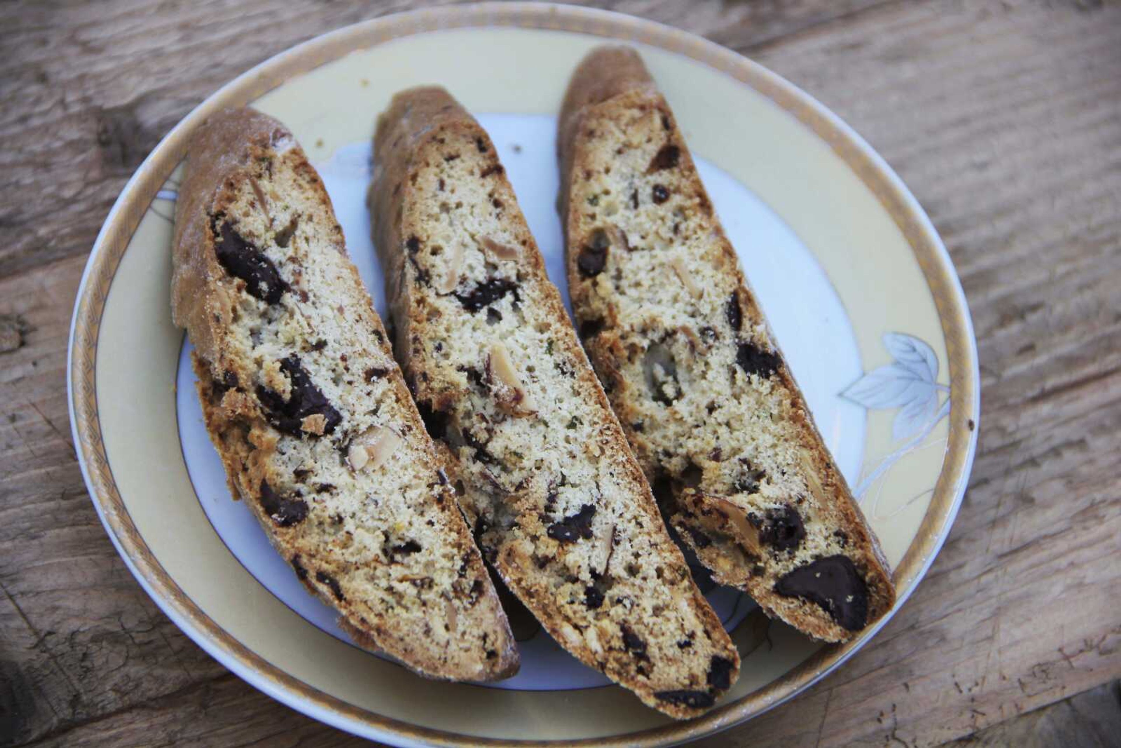 This Nov. 1 photo shows dark chocolate and rosemary biscotti in Coronado, California. This recipe for biscotti, the firm, dry Italian cookie, is flavored with dark chocolate and rosemary because they are classic winter flavors.