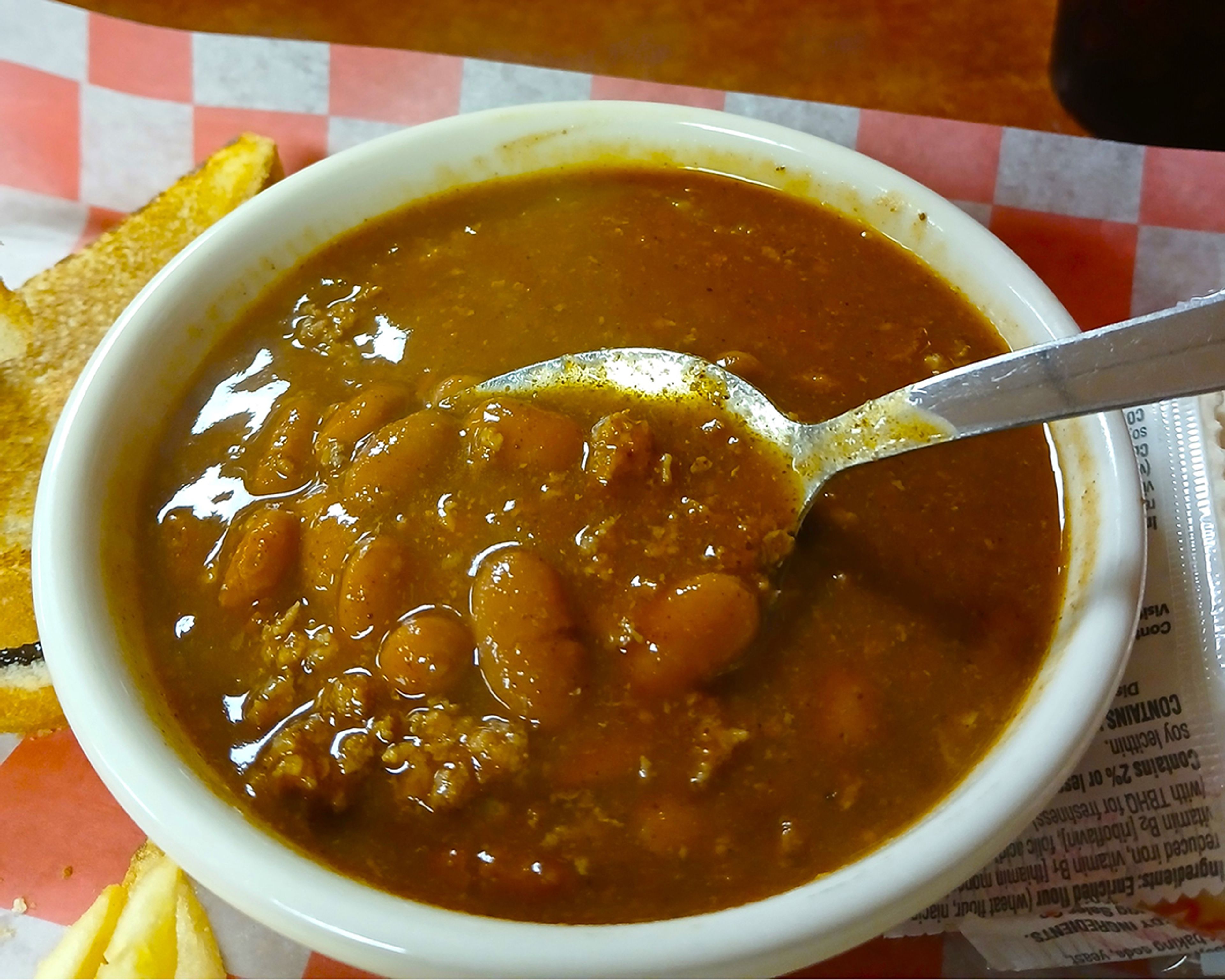 The seasonal homemade chili, hot and filling with just a little spice.