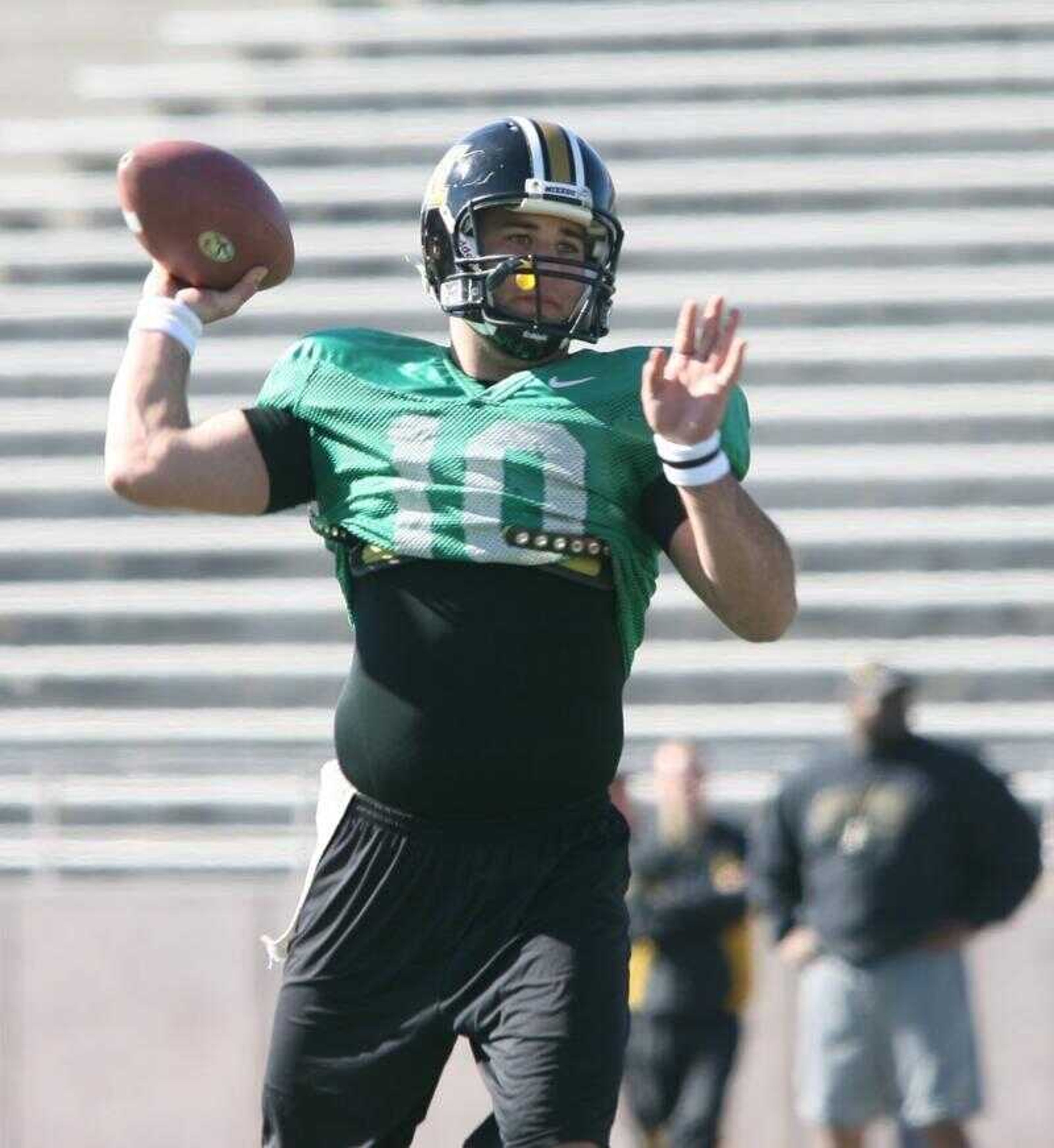 Missouri quarterback Chase Daniel looked for a receiver during drills Tuesday in El Paso, Texas. Missouri plays Oregon State in the Sun Bowl on Friday. (VICTOR CALZADA ~ El Paso Times)