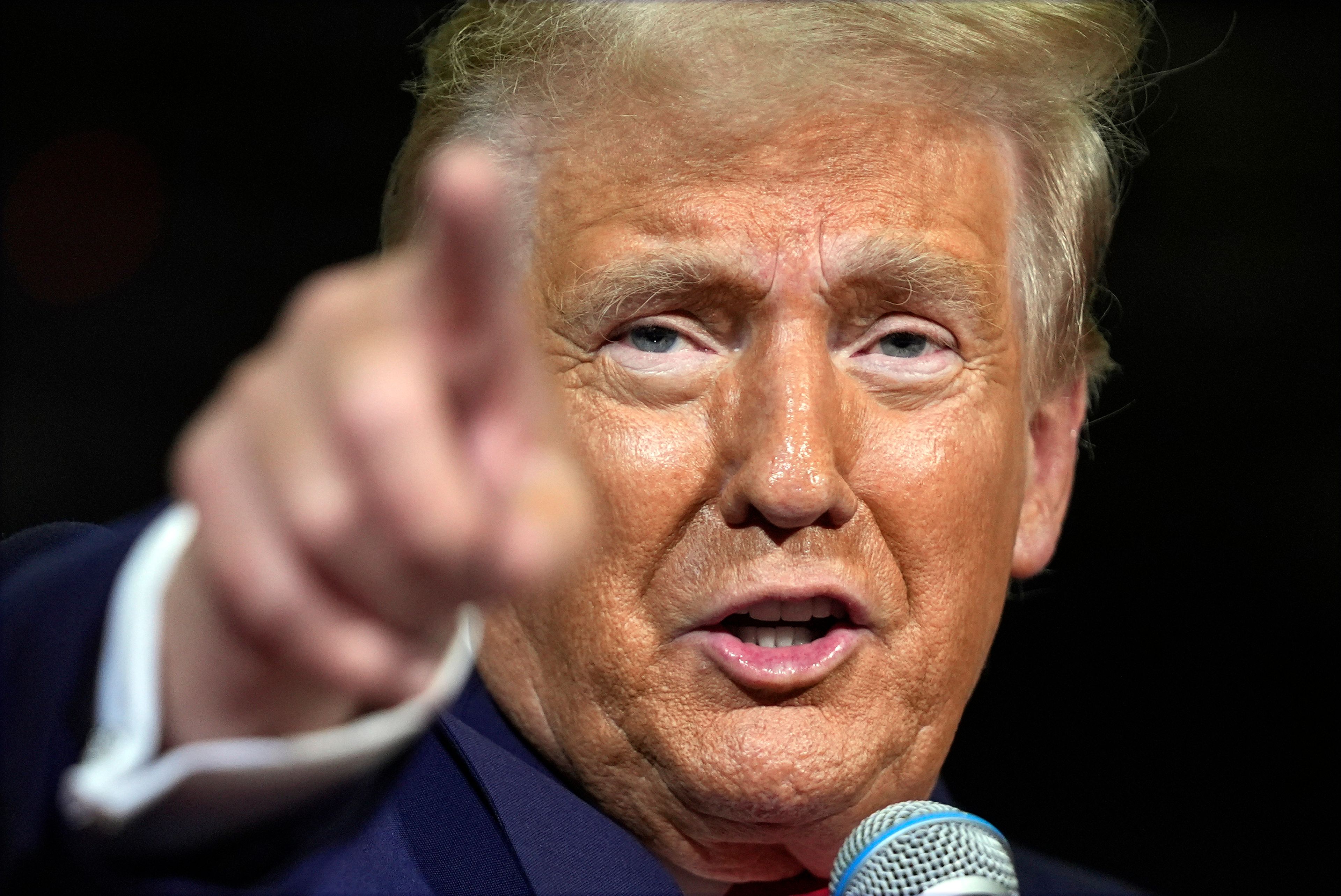 Republican presidential nominee former President Donald Trump speaks at a town hall at Lancaster County Convention Center, Sunday, Oct. 20, 2024, in Lancaster, Pa. (AP Photo/Evan Vucci)