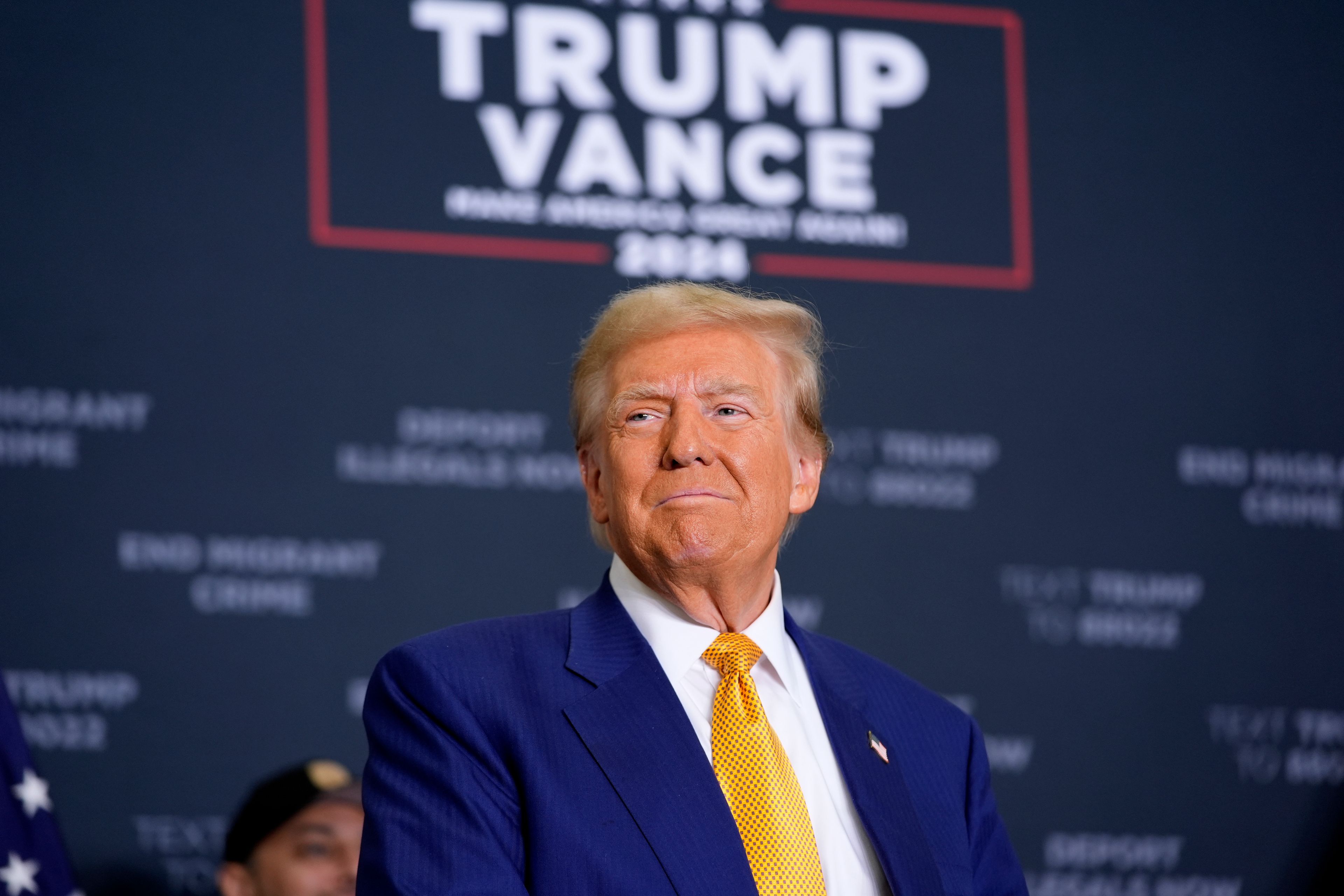 Republican presidential nominee former President Donald Trump arrives to speak at a news conference at Austin-Bergstrom International Airport, Friday, Oct. 25, 2024, in Austin, Texas. (AP Photo/Alex Brandon)