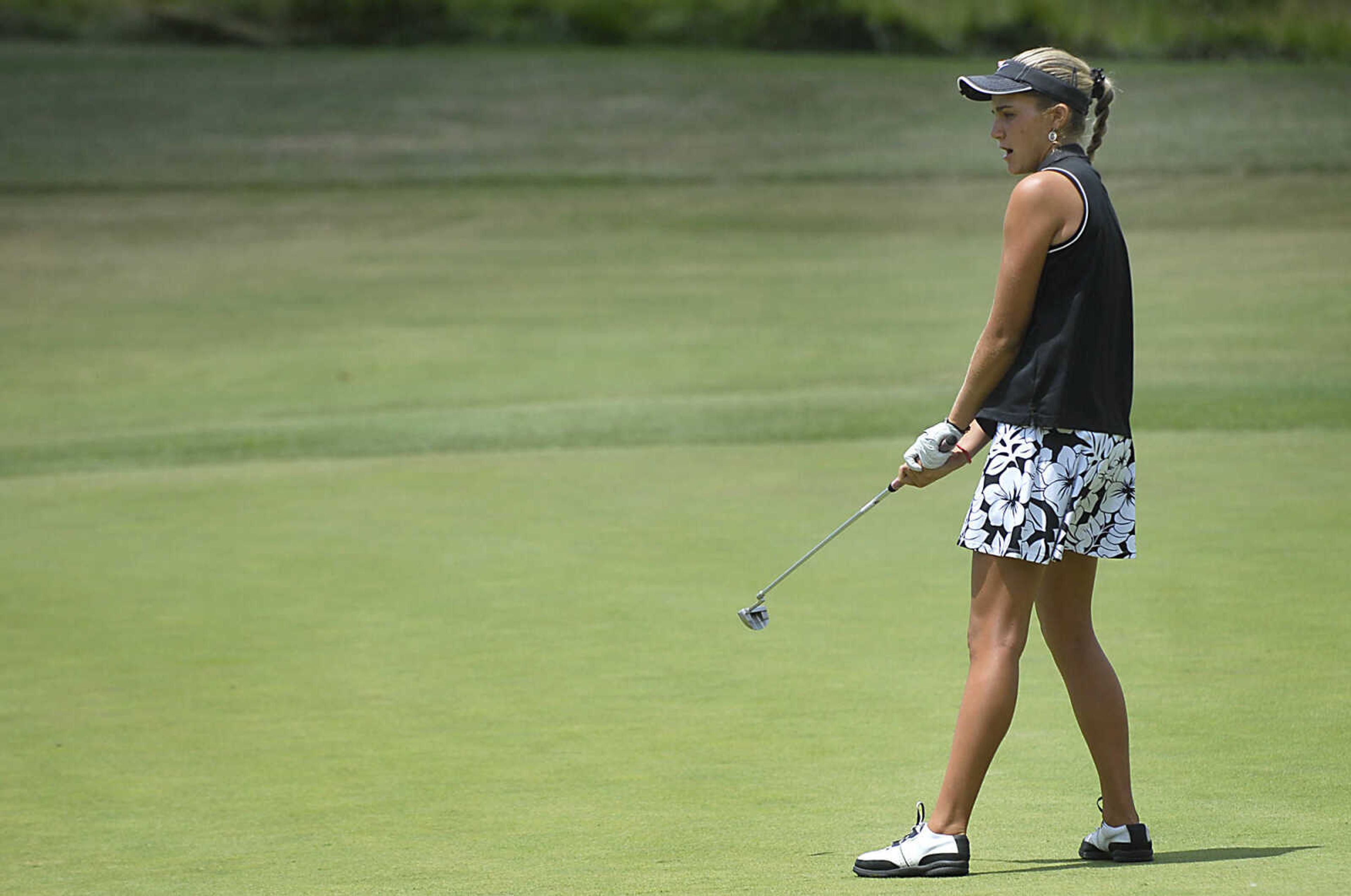 KIT DOYLE ~ kdoyle@semissourian.com
Alexis Thompson reacts to a close putt Friday, July 3, 2009, in the AJGA Rolex Tournament of Champions at Dalhousie Golf Club.