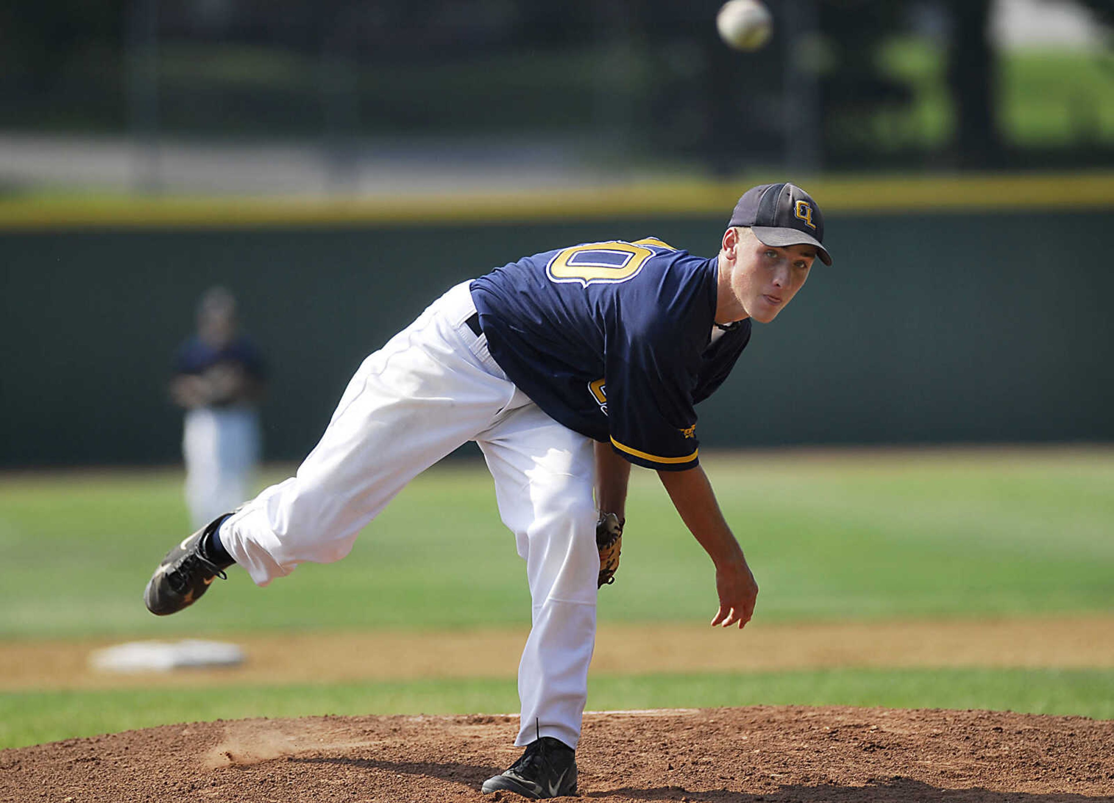 KIT DOYLE ~ kdoyle@semissourian.com
Cape Legion Post 63 pitcher Andrew Williams delivers against Dexter Monday, July 13, 2009, at Capaha Field.