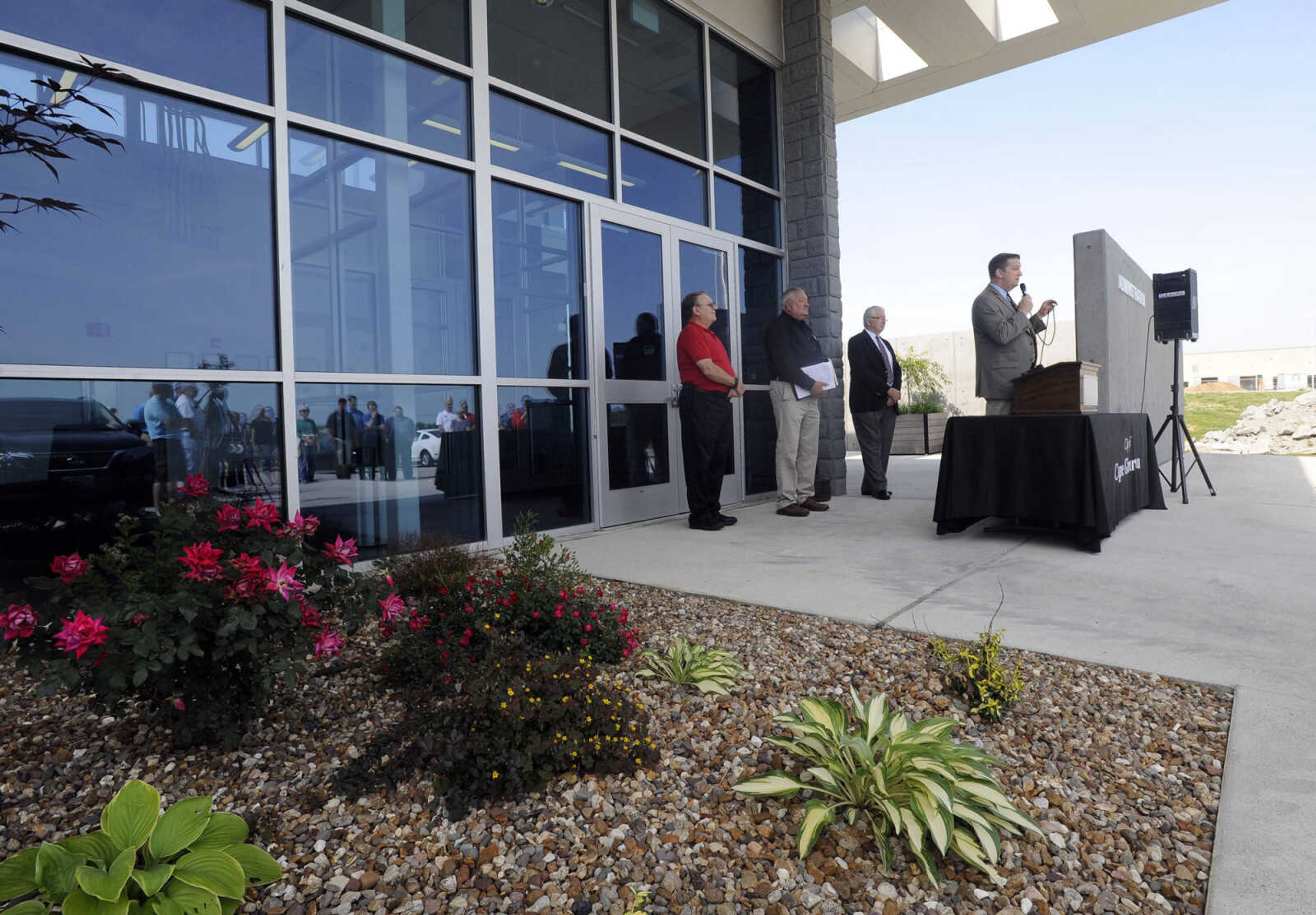 City Manager Scott Meyer speaks at the dedication of the new wastewater treatment facility Monday, May 23, 2016 in Cape Girardeau.