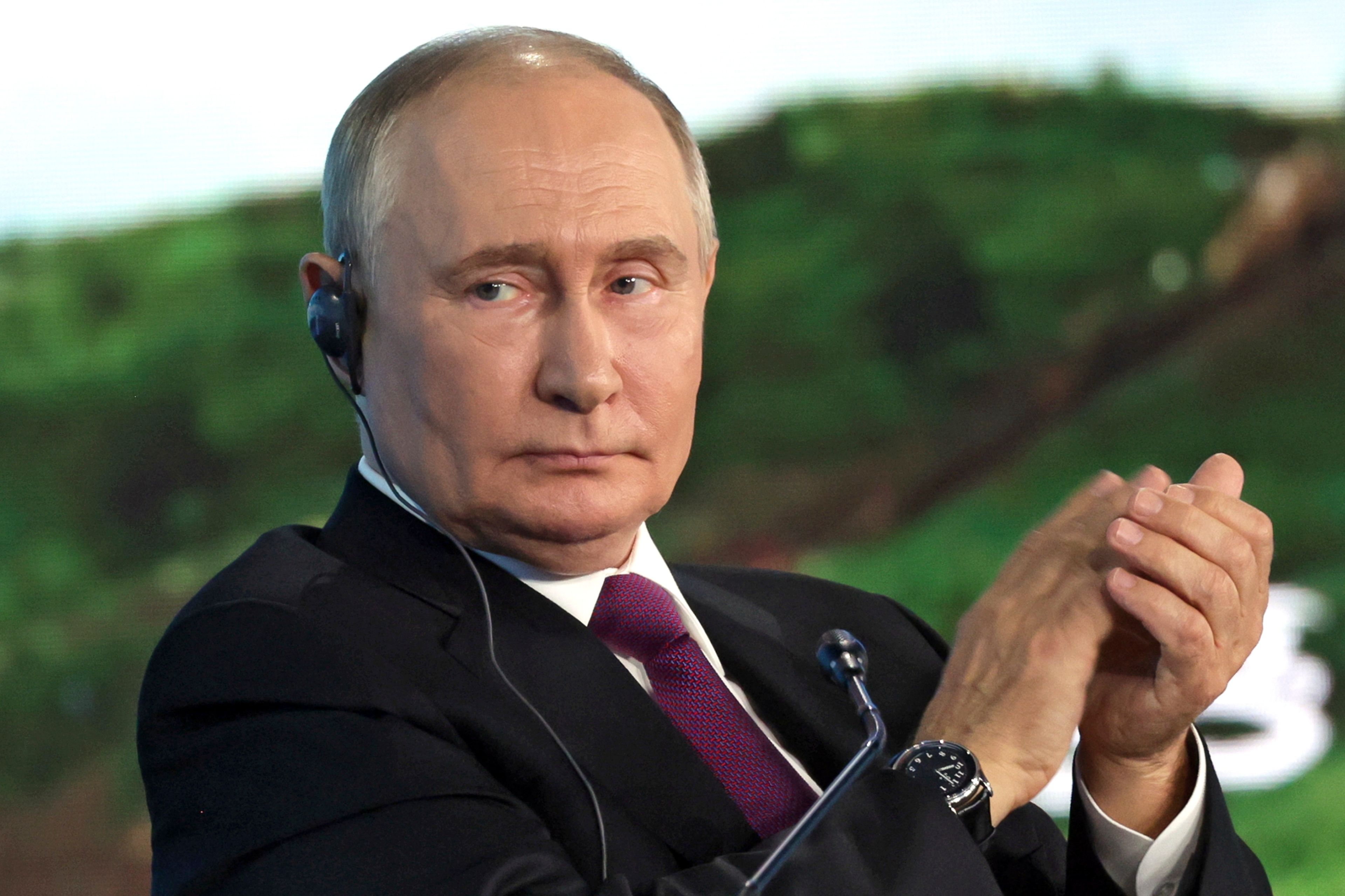 FILE - Russian President Vladimir Putin applauds during the Eastern Economic Forum in Vladivostok, Russia, on Sept. 5, 2024. (Vyacheslav Prokofyev, Sputnik, Kremlin Pool Photo via AP, File)