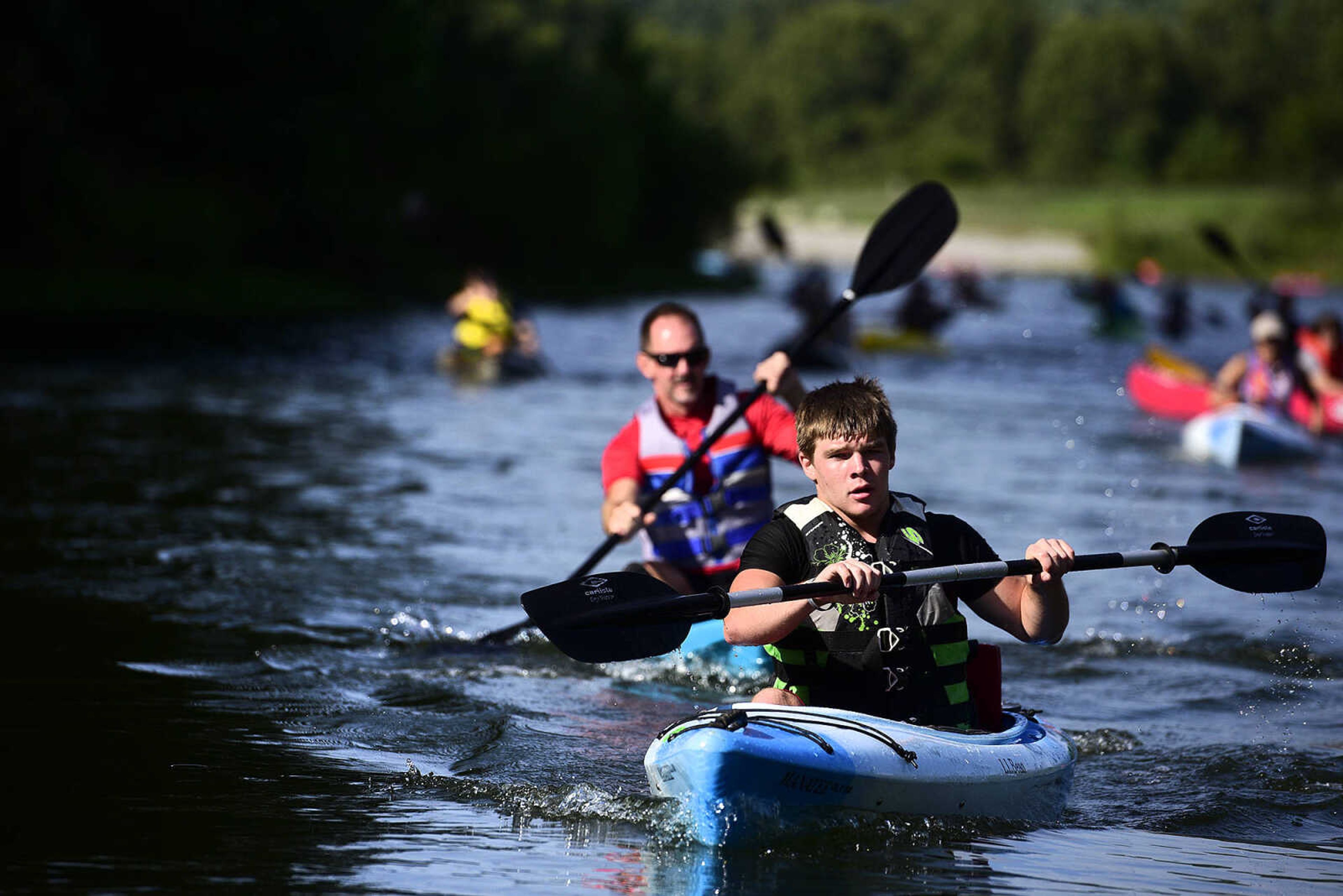 People kayak on Lake Boutin during the first ever St. Jude Heroes Yak 'n Run on Saturday, Aug. 26, 2017, at Trail of Tears State Park. All proceeds from the event support St. Jude Children's Research Hospital