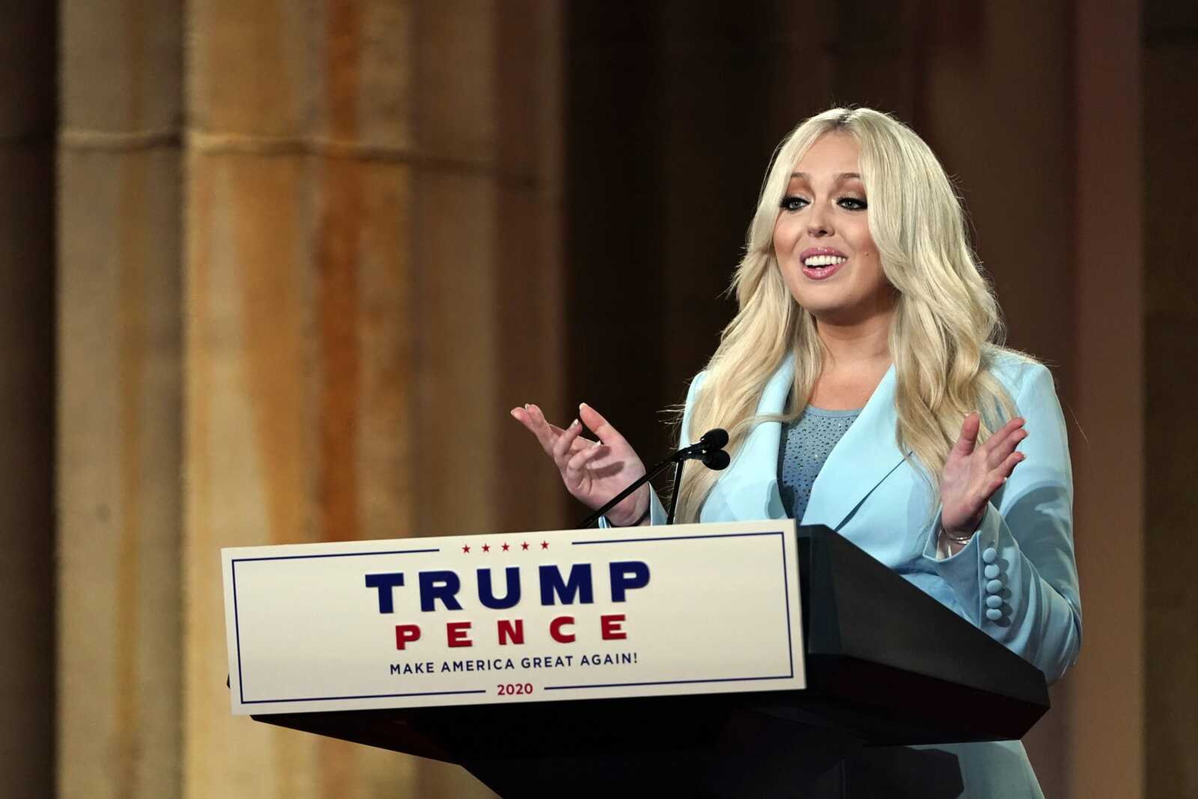 Tiffany Trump speaks as she tapes her speech for the second day of the Republican National Convention on Tuesday from the Andrew W. Mellon Auditorium in Washington.