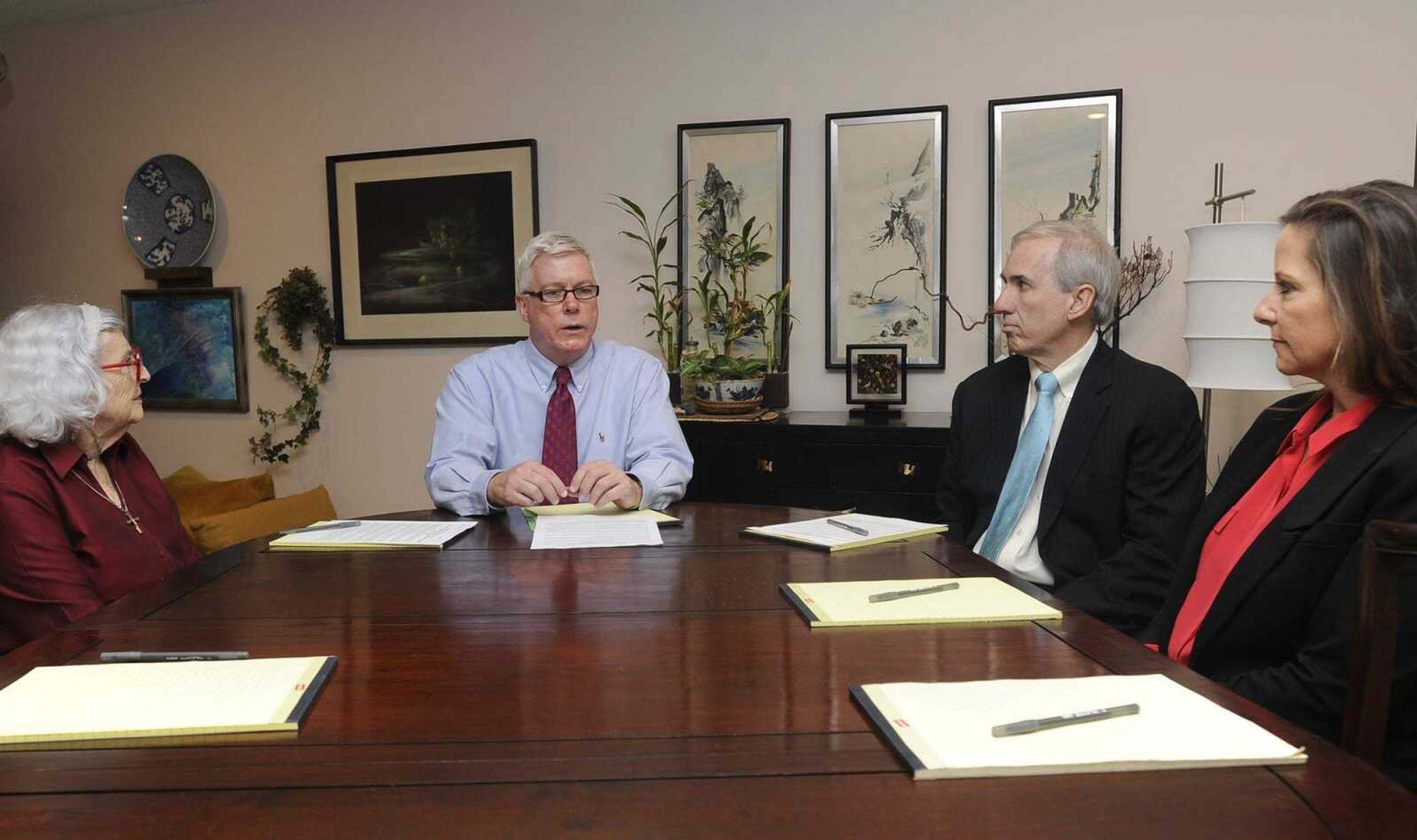 Lt. Gov. Peter Kinder announces on Monday, Sept. 30, 2013, in Cape Girardeau an exploratory committee for a run for the 8th Congressional District in 2014. Seated with Kinder are Mary Kasten, left, David Limbaugh and Trisha LaFoe. This sets up a challenge to U.S. Rep. Jason Smith who won a June special election after the resignation of Jo Ann Emerson. (Fred Lynch)