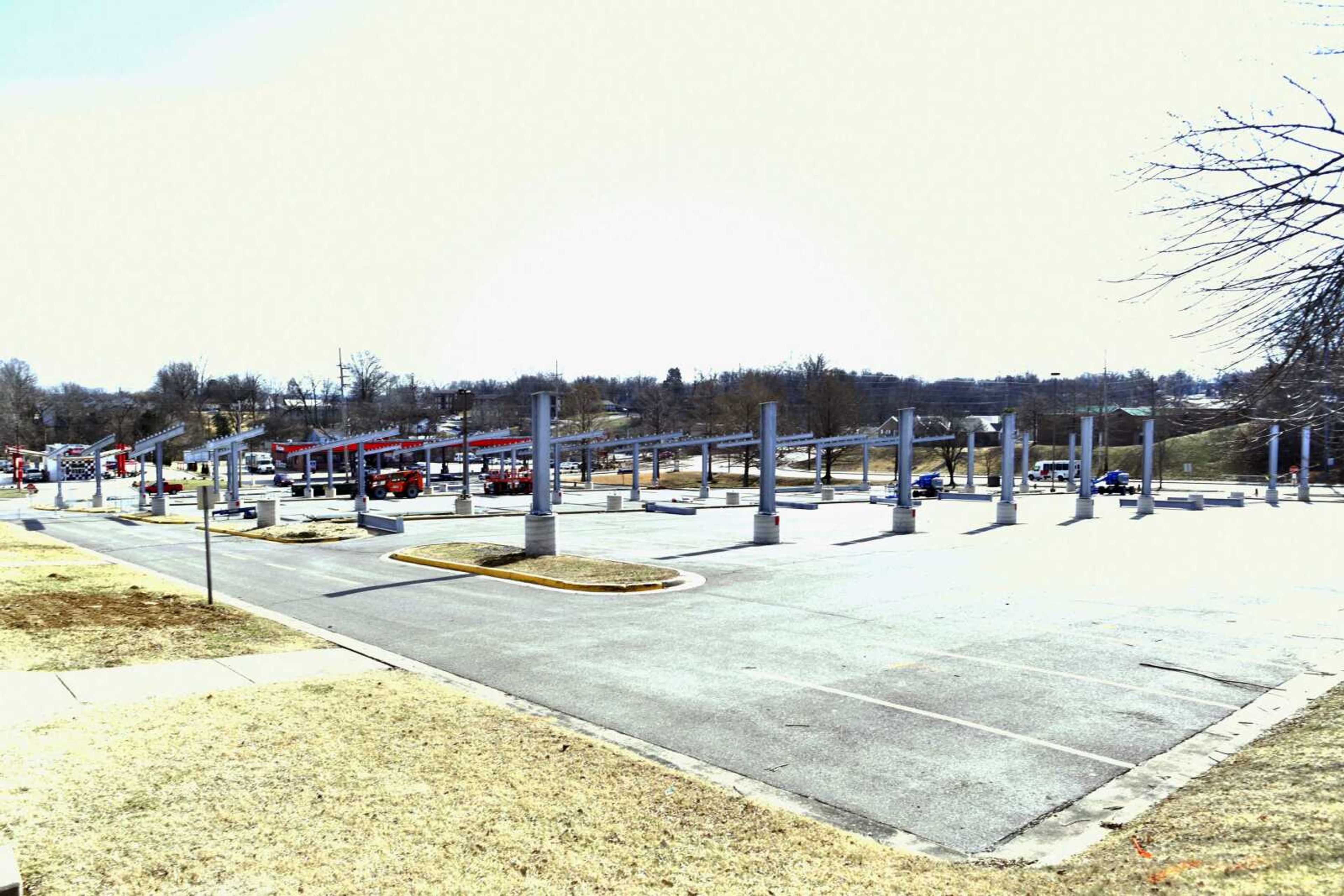 Construction of frames for solar panels is ongoing in the south parking lot of the Show Me Center in Cape Girardeau.