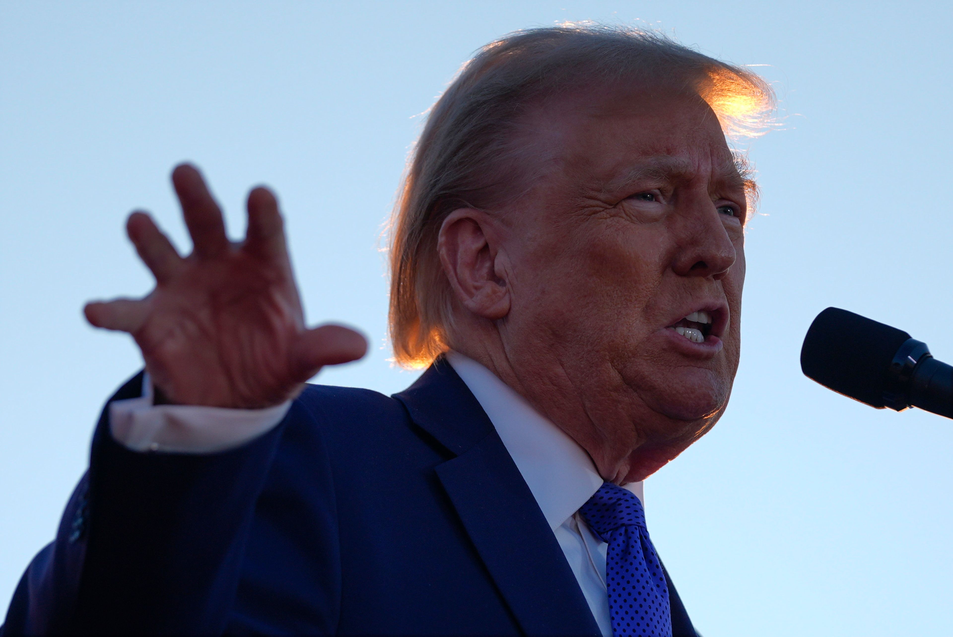 Republican presidential nominee former President Donald Trump speaks during a campaign rally at Arnold Palmer Regional Airport, Saturday, Oct. 19, 2024, in Latrobe, Pa. (AP Photo/Evan Vucci)