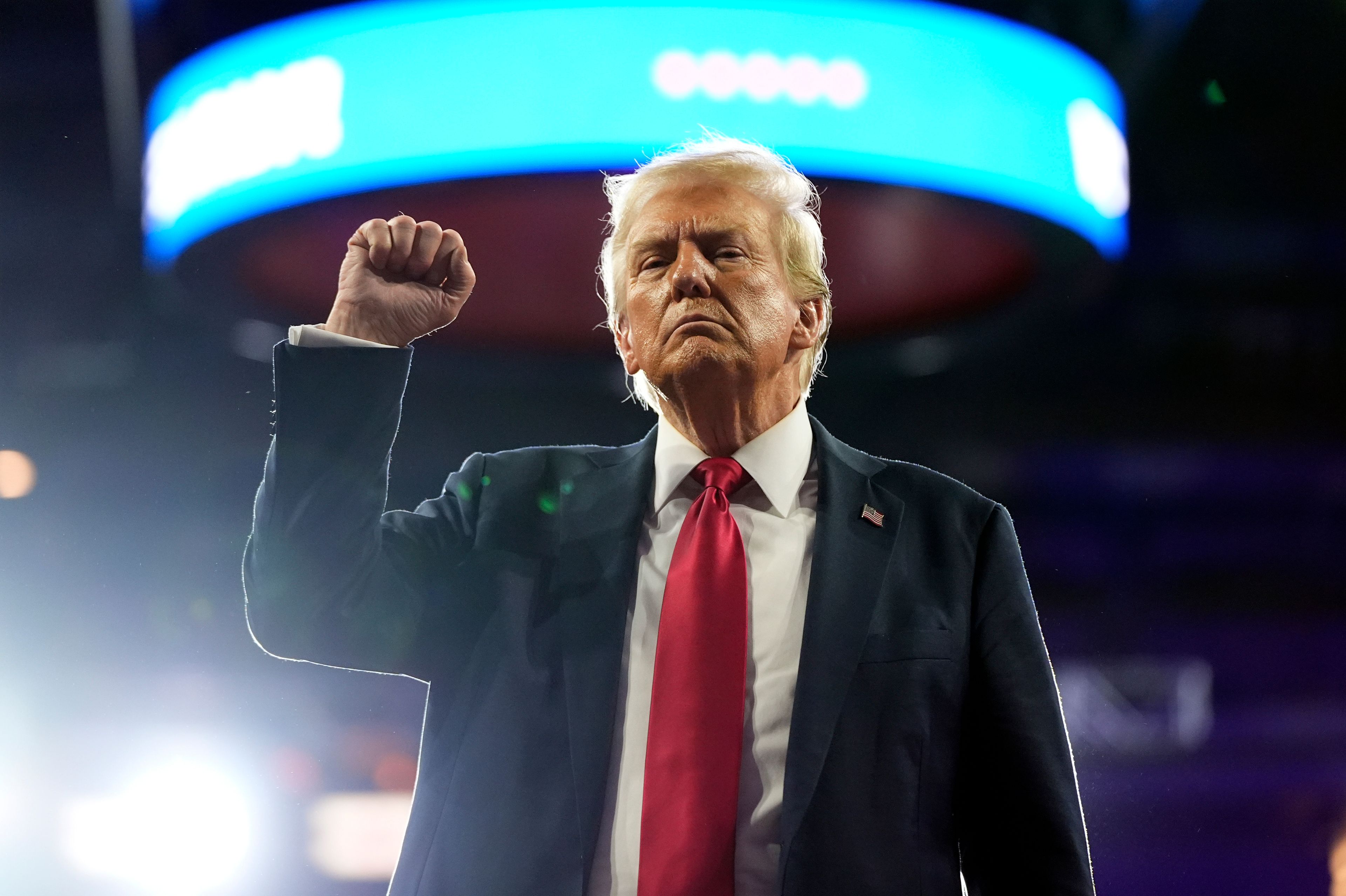 Republican presidential nominee former President Donald Trump gestures at a campaign rally at the Santander Arena, Wednesday, Oct. 9, 2024, in Reading, Pa. (AP Photo/Alex Brandon)