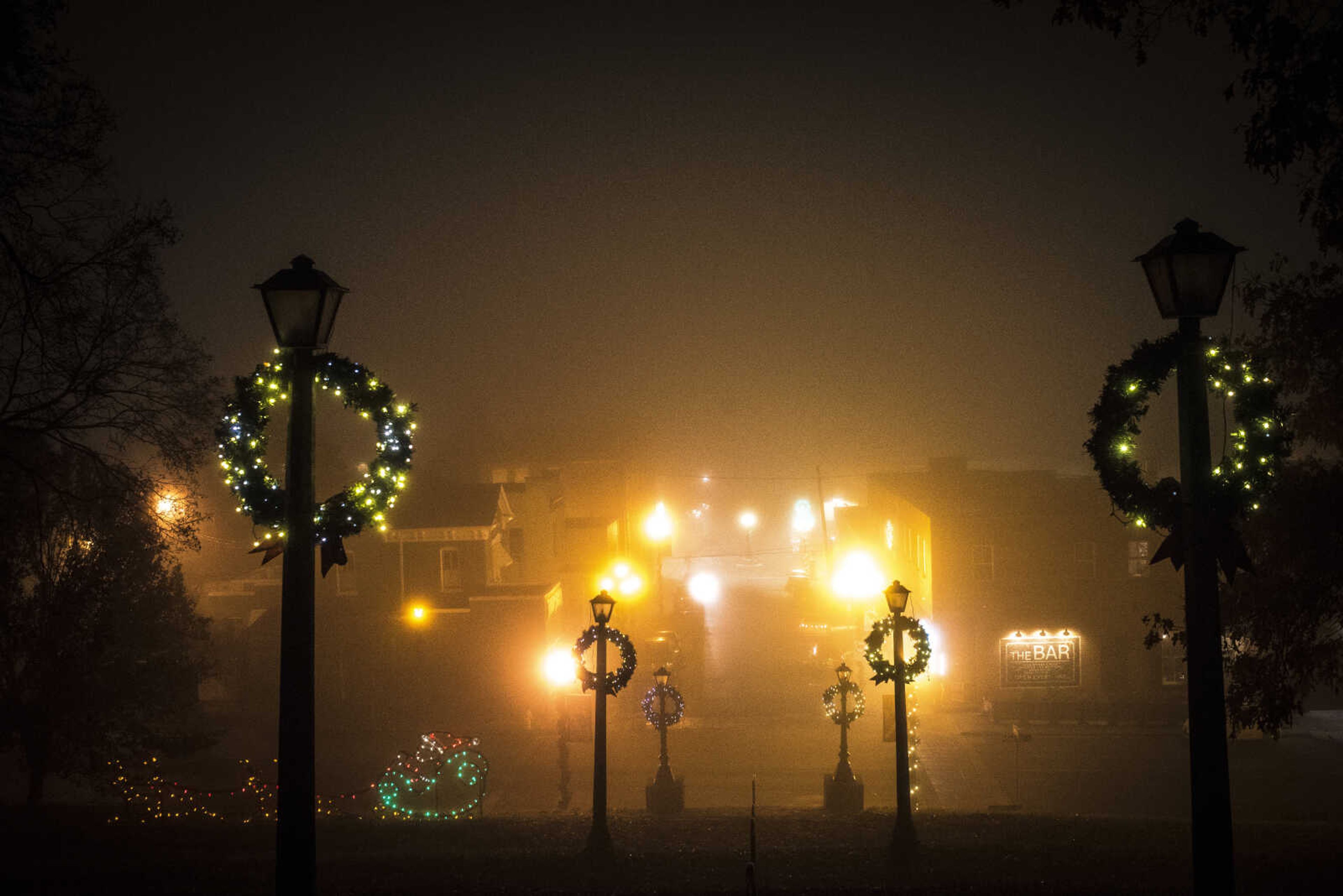 A view of holiday lights looking down at the Common Pleas Courthouse downtown Cape Girardeau Wednesday, Nov. 15, 2017.