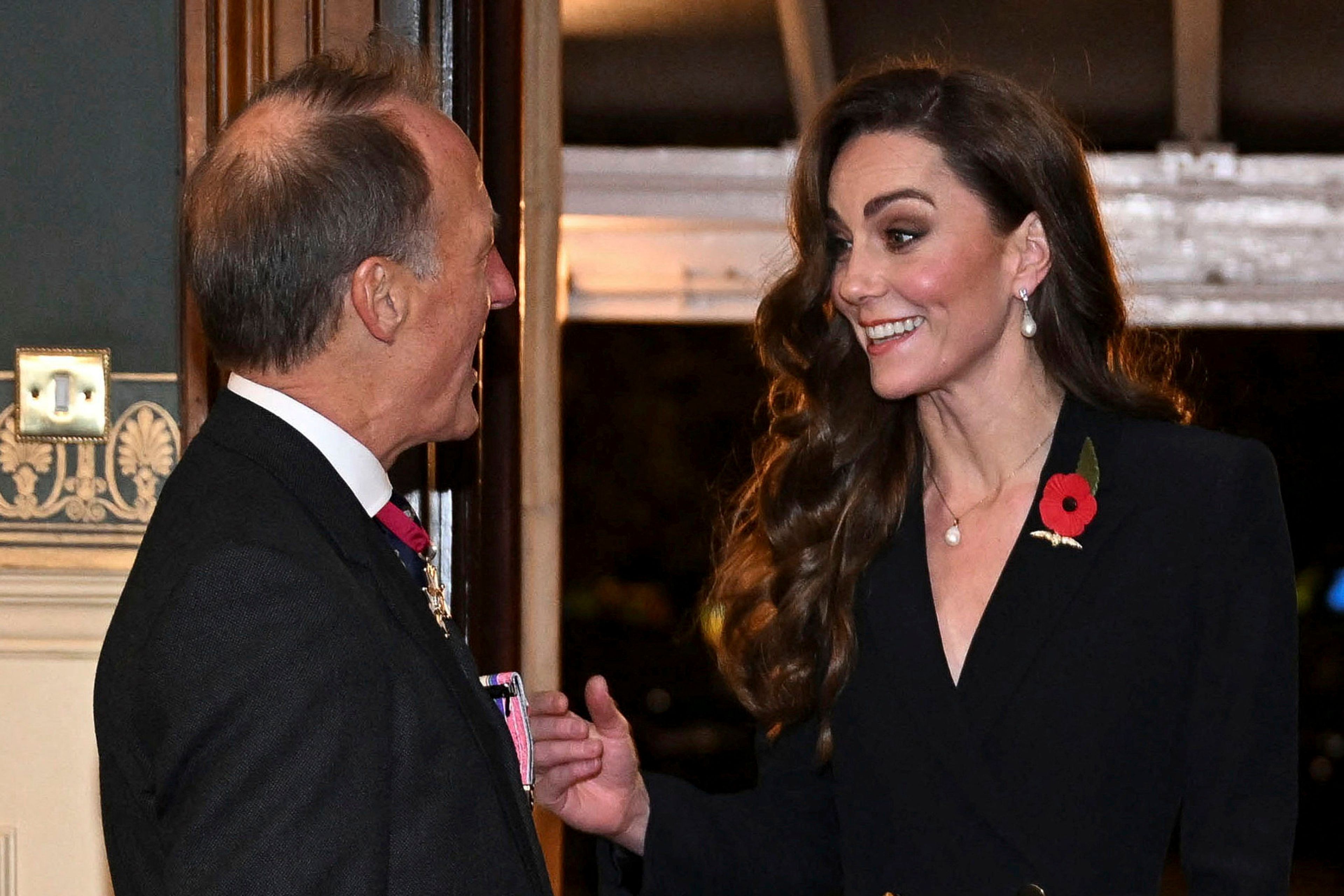 Britain's Catherine, Princess of Wales, attends the Royal British Legion Festival of Remembrance at the Royal Albert Hall in London, Saturday Nov. 9, 2024. (Chris J. Ratcliffe/Pool Photo via AP)