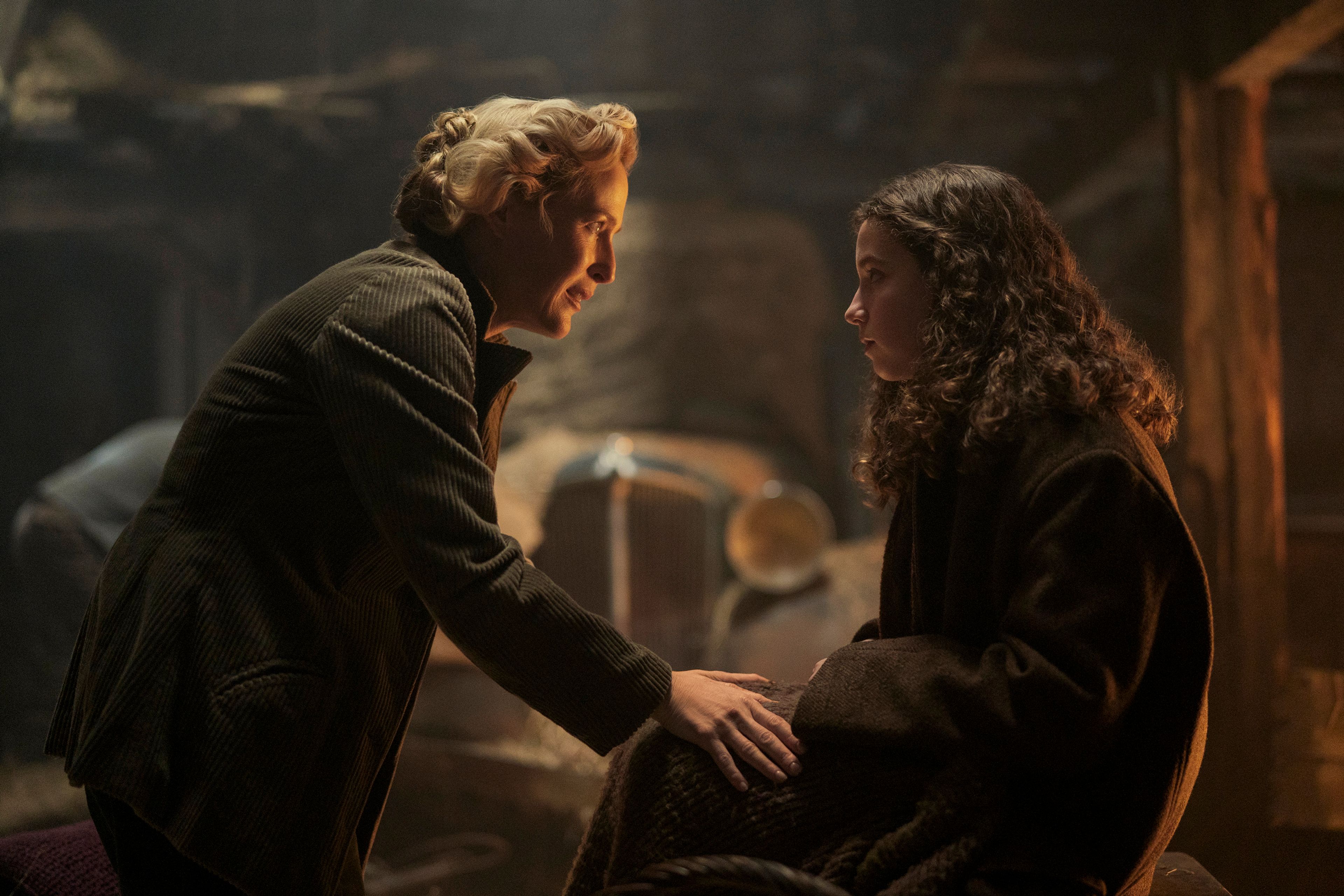 This image released by Lionsgate shows Gillian Anderson, left, and Ariella Glaser in a scene from "White Bird: A Wonder Story." (Larry Horricks/Lionsgate via AP)