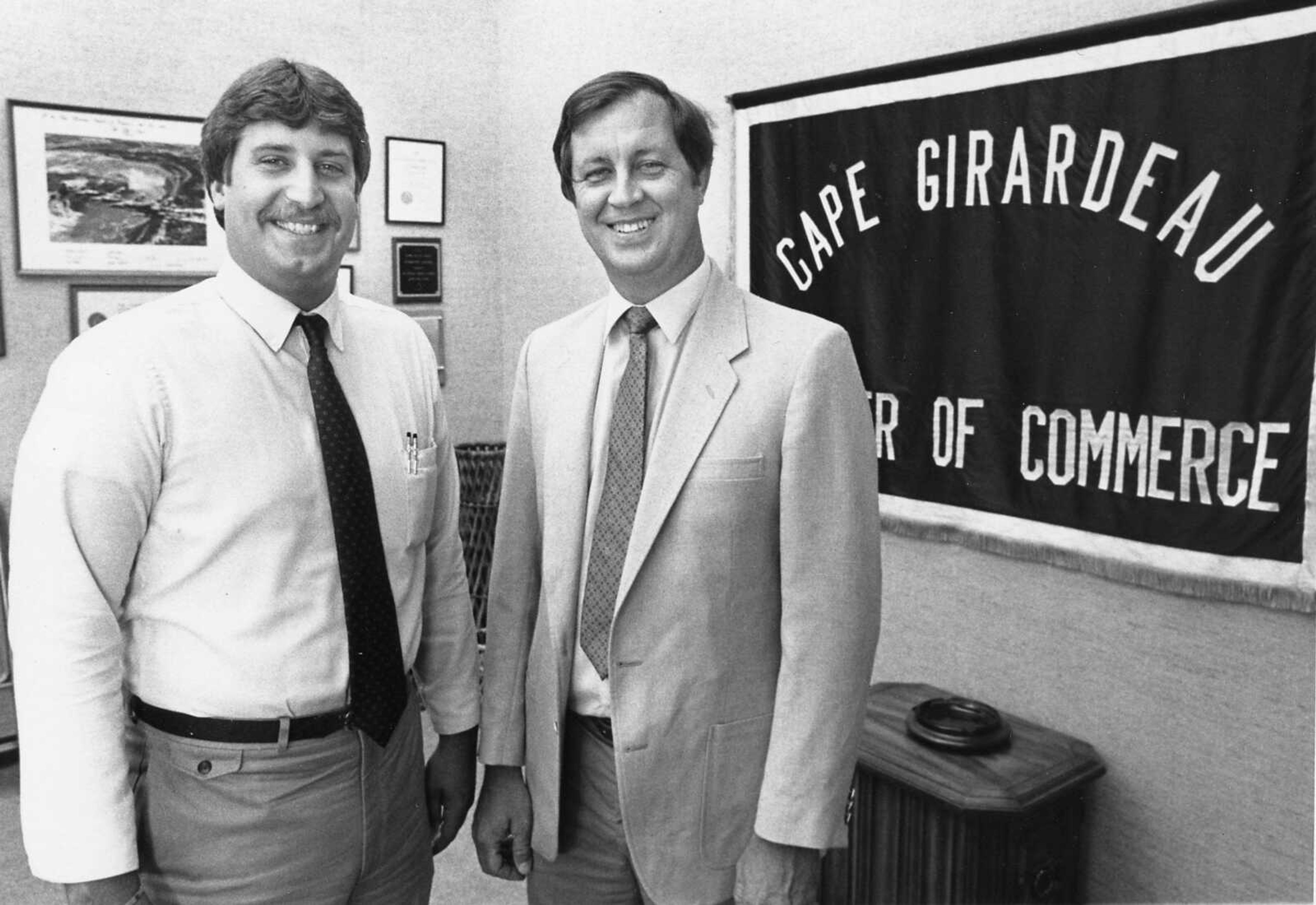 Chamber of Commerce. Left to right, John Mehner and Jerry Schwab. (Southeast Missurian archive)