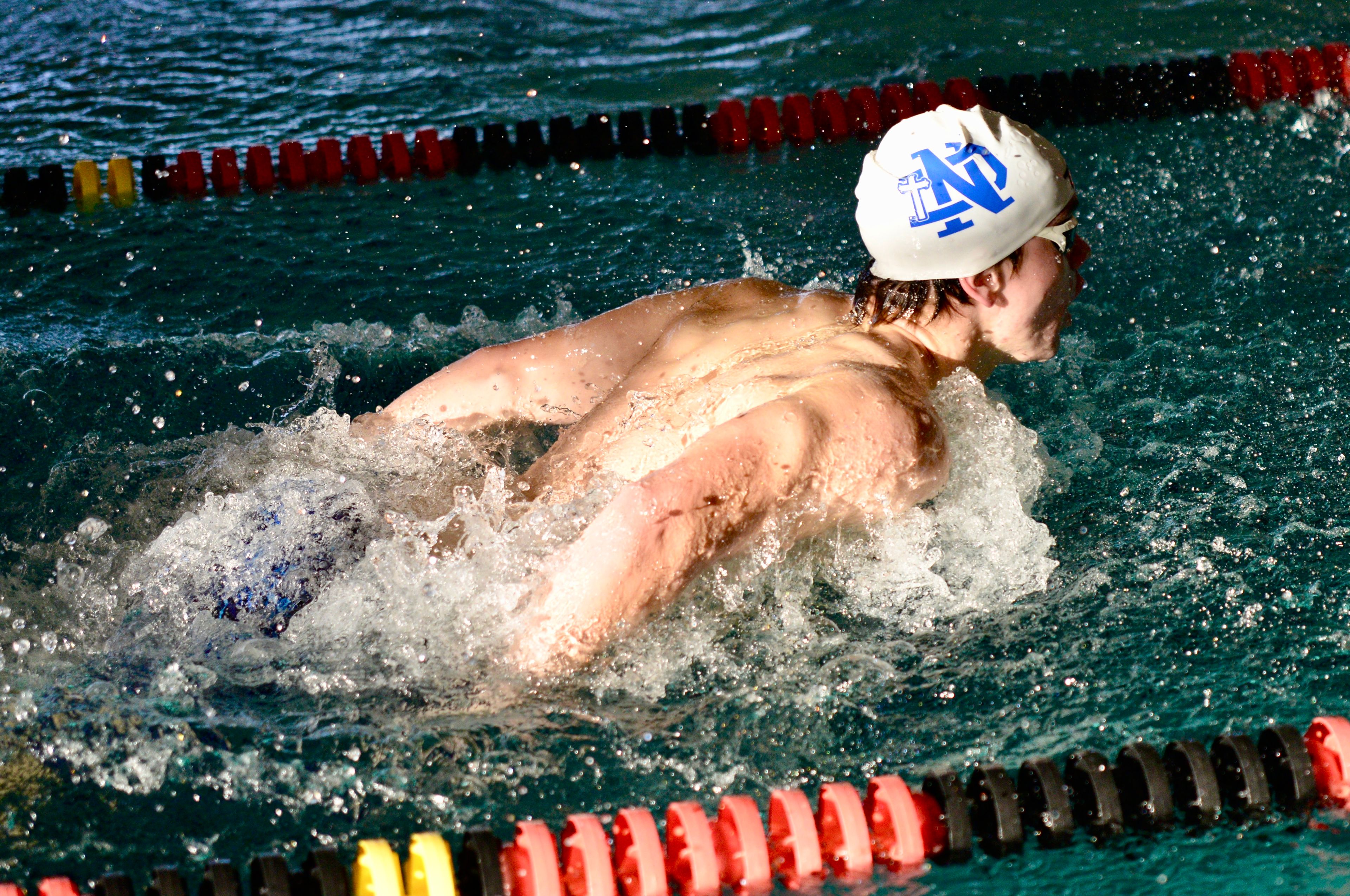 Notre Dame’s Parker Hulshof swims in the Rec Relays on Monday, Oct. 21, at the SEMO Recreation Center. 