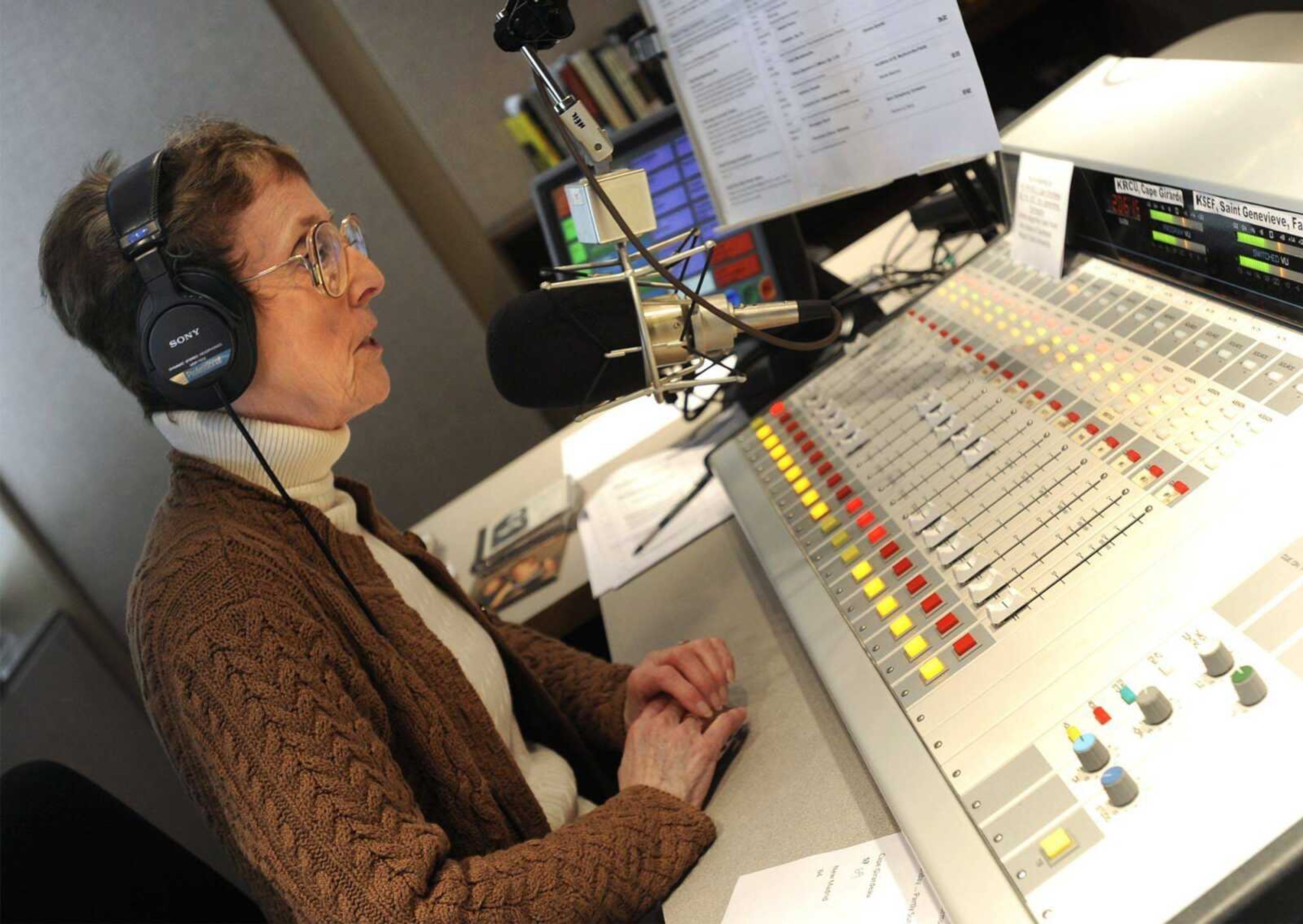 Barb Herbert announces the next musical selection on KRCU 90.9 on Friday, March 18, 2011 at Southeast Missouri State University. Herbert is in her 10th year as host of Afternoon Classics which is broadcast Monday through Friday from 1 to 3 p.m. (Fred Lynch)