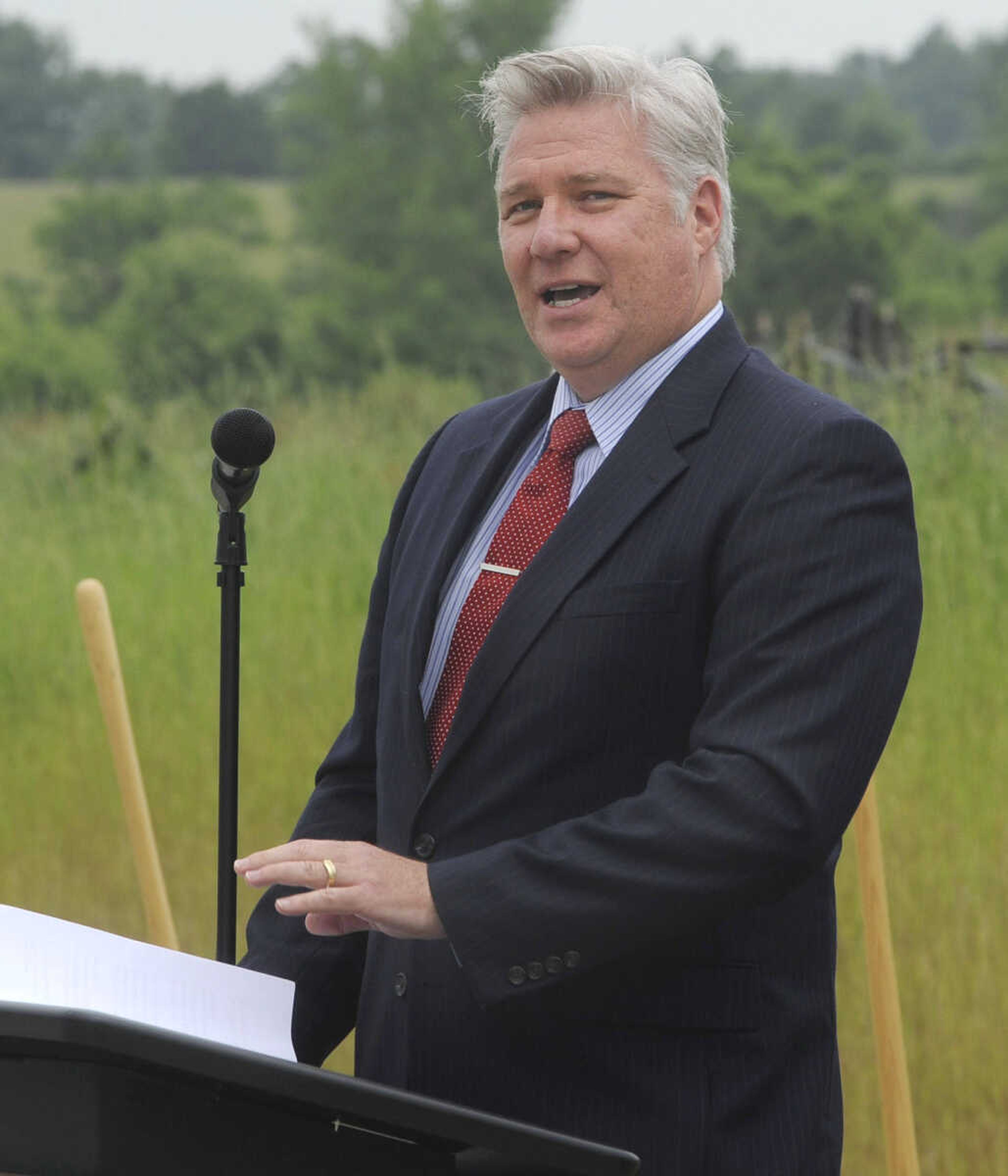 Missouri Department of Economic Development business development manager Jason Archer speaks at a groundbreaking ceremony for Pepsi Depot on Wednesday, June 3, 2015 at the Greater Cape Girardeau Business Park.