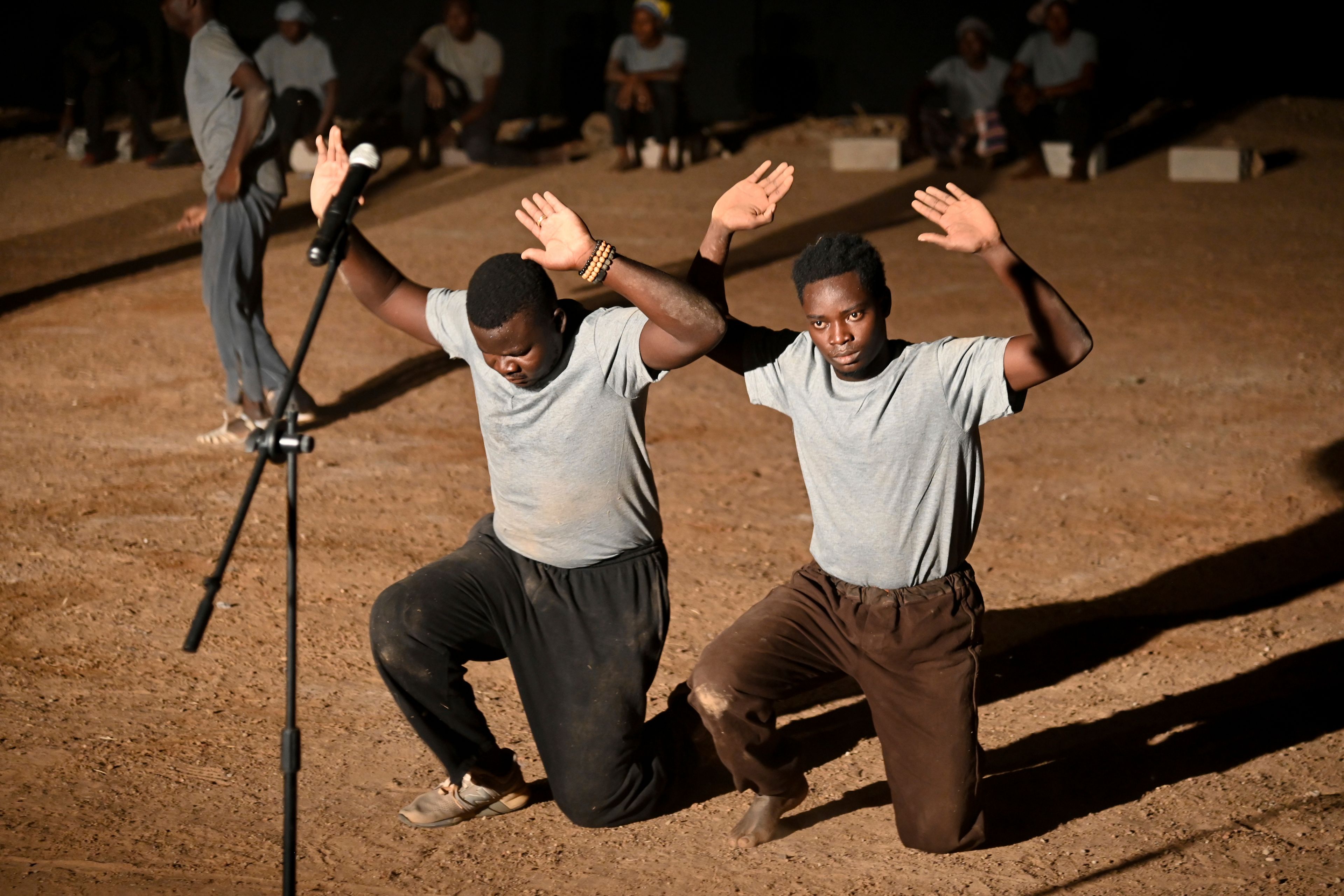 Actors participate in Recreatrales, an international theater festival held in Ouagadougou, Burkina Faso, Monday, Oct. 28, 2024. (AP Photo/Kilaye Bationo)