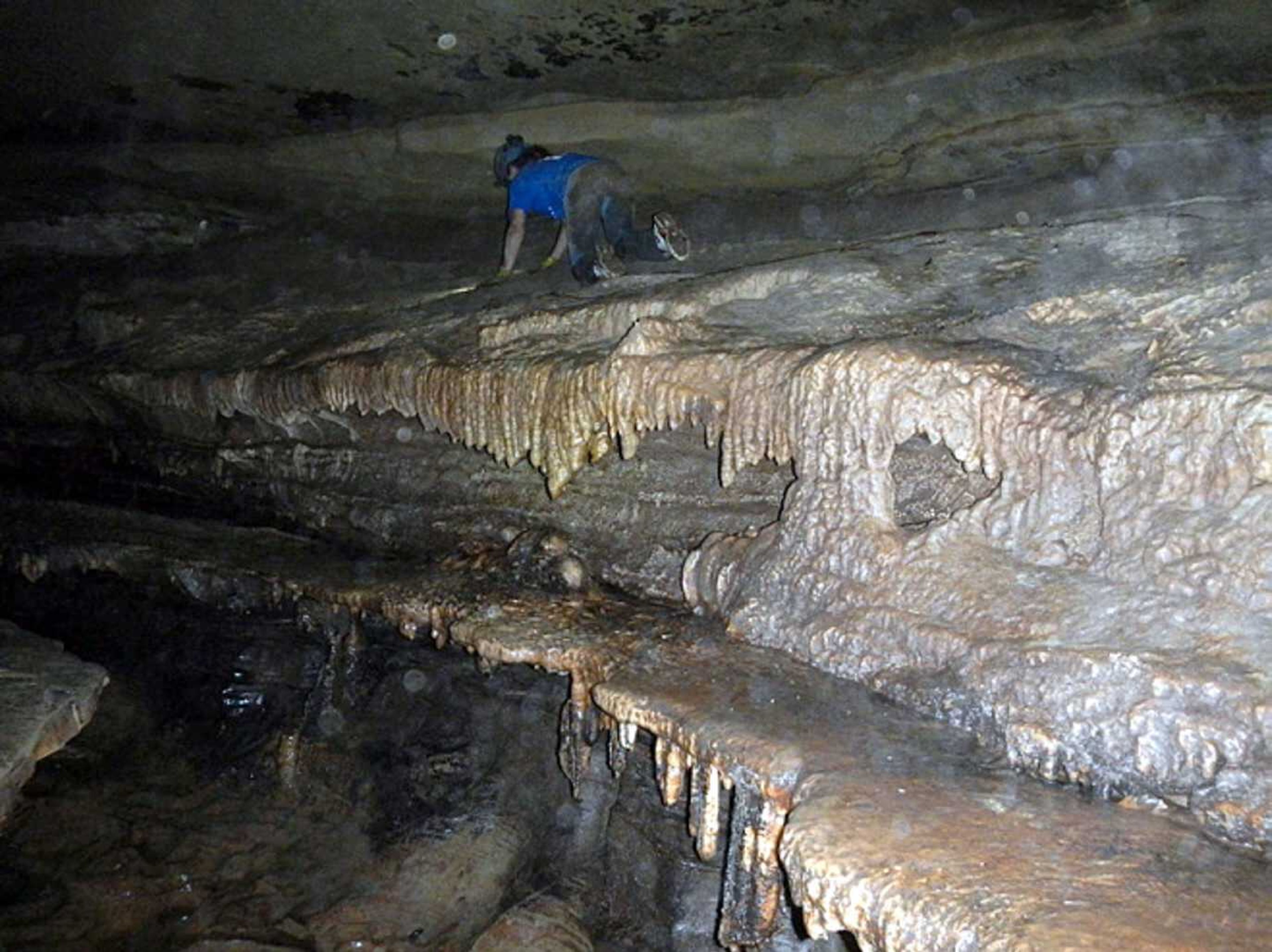 Cavers explore a cavern in Perry County, Missouri, in this undated photo.