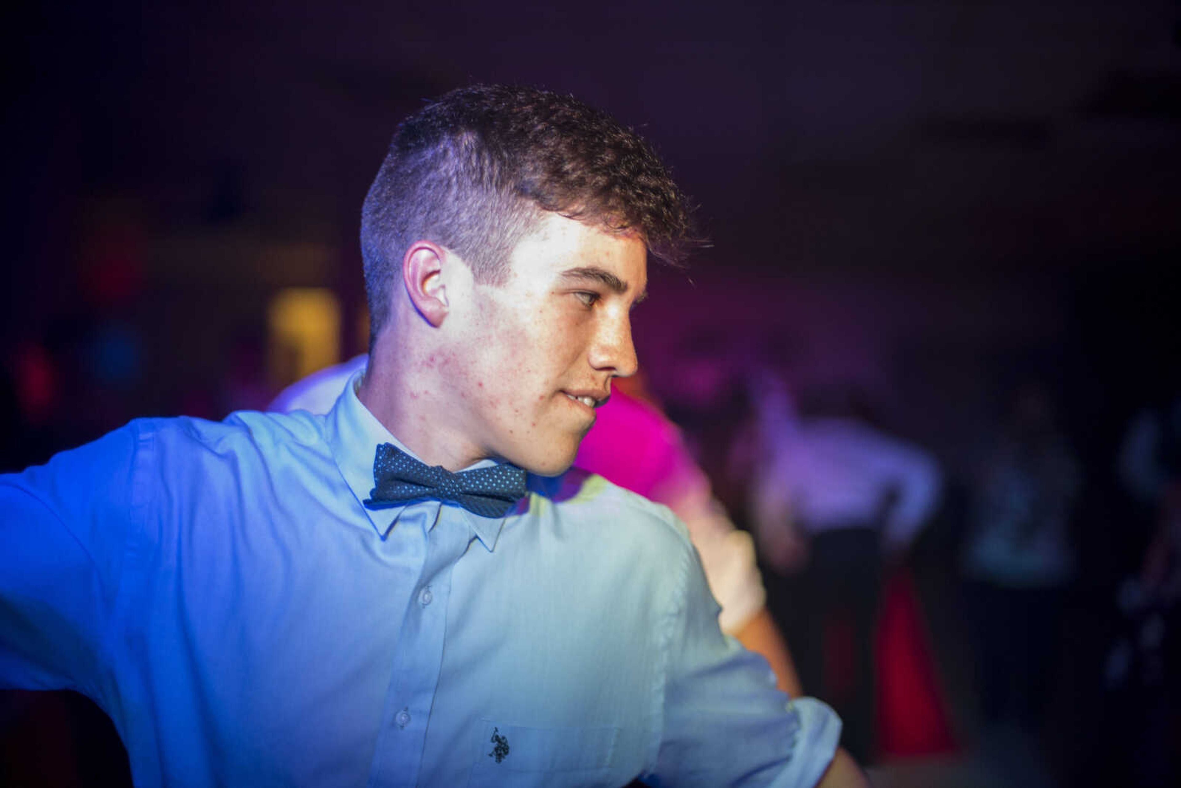 David Layton dances to Kenny Loggins' "Footloose" during the Oak Ridge Prom Saturday, April 13, 2019, at the Jackson Elks Lodge in Jackson.