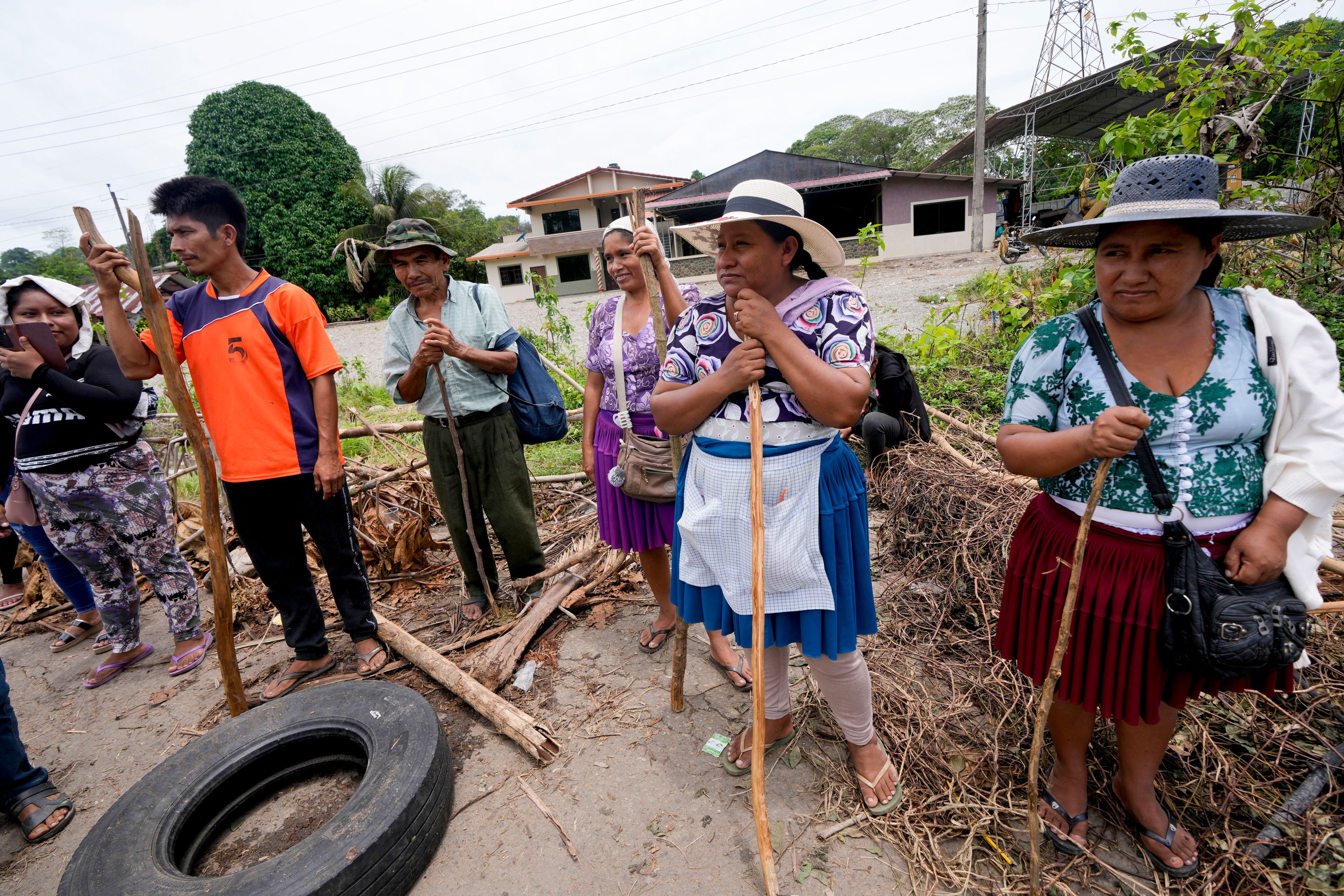 Followers of former President Evo Morales control the roads in the Chapare region, Bolivia, Sunday, Nov. 3, 2024, amid an ongoing political conflict with the government of President Luis Arce. (AP Photo/Juan Karita)