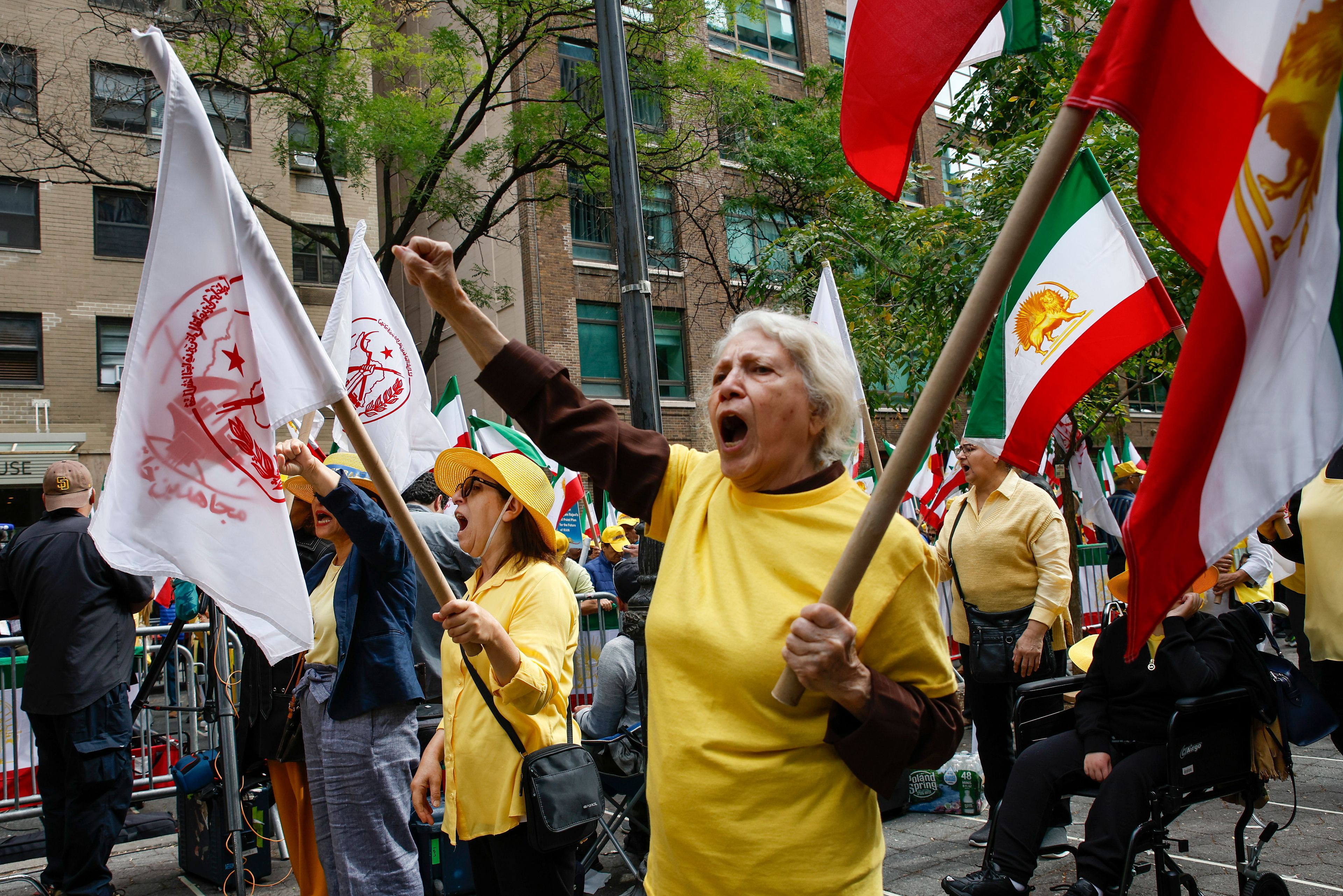 Demonstrators protest against the Iranian regime outside United Nations headquarters, Tuesday, Sept. 24, 2024, in New York. (AP Photo/Stefan Jeremiah)