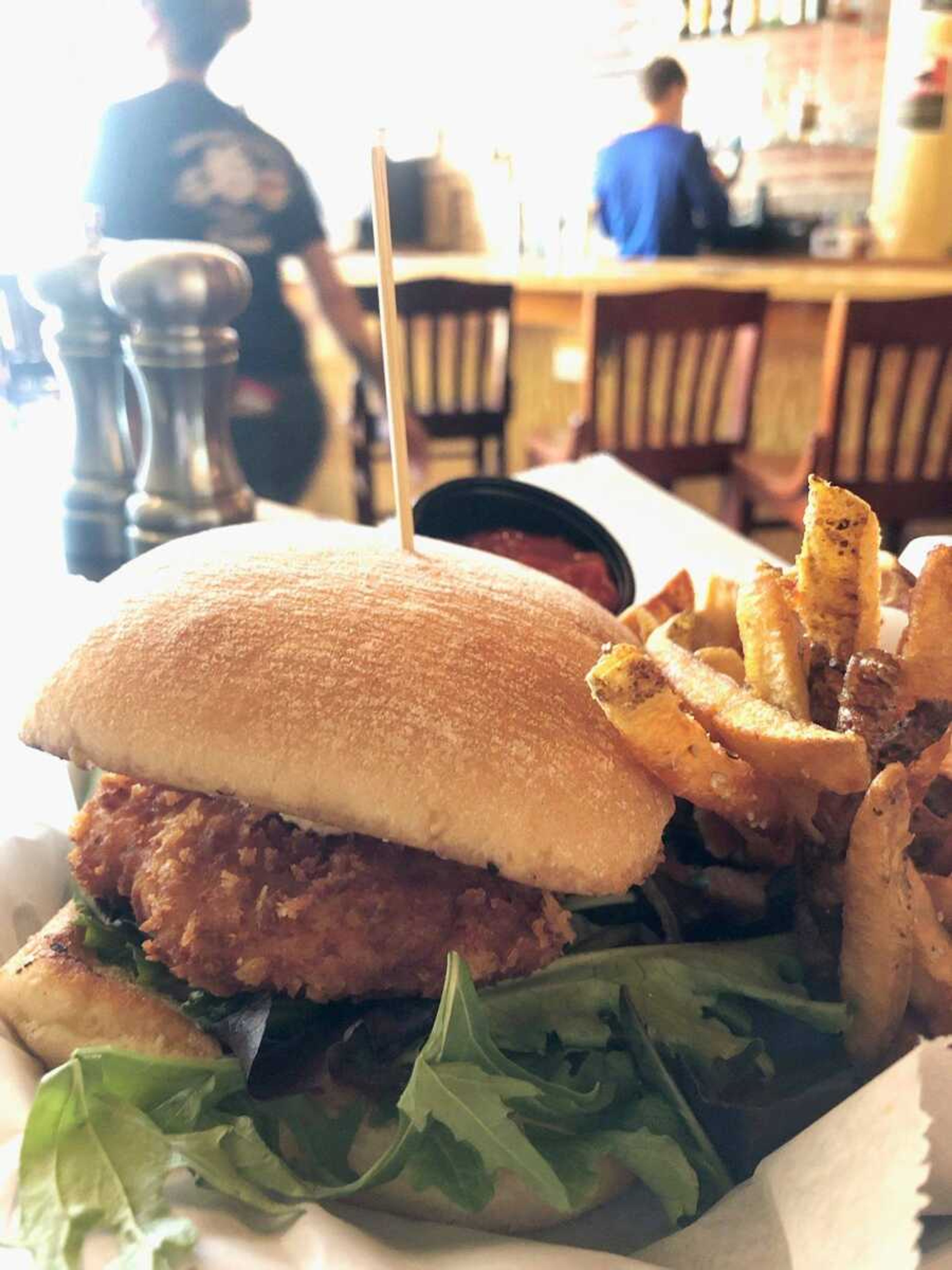 Krabby Patty and hand-cut fries is seen at Mary Jane Burgers & Brew in Perryville, Missouri.