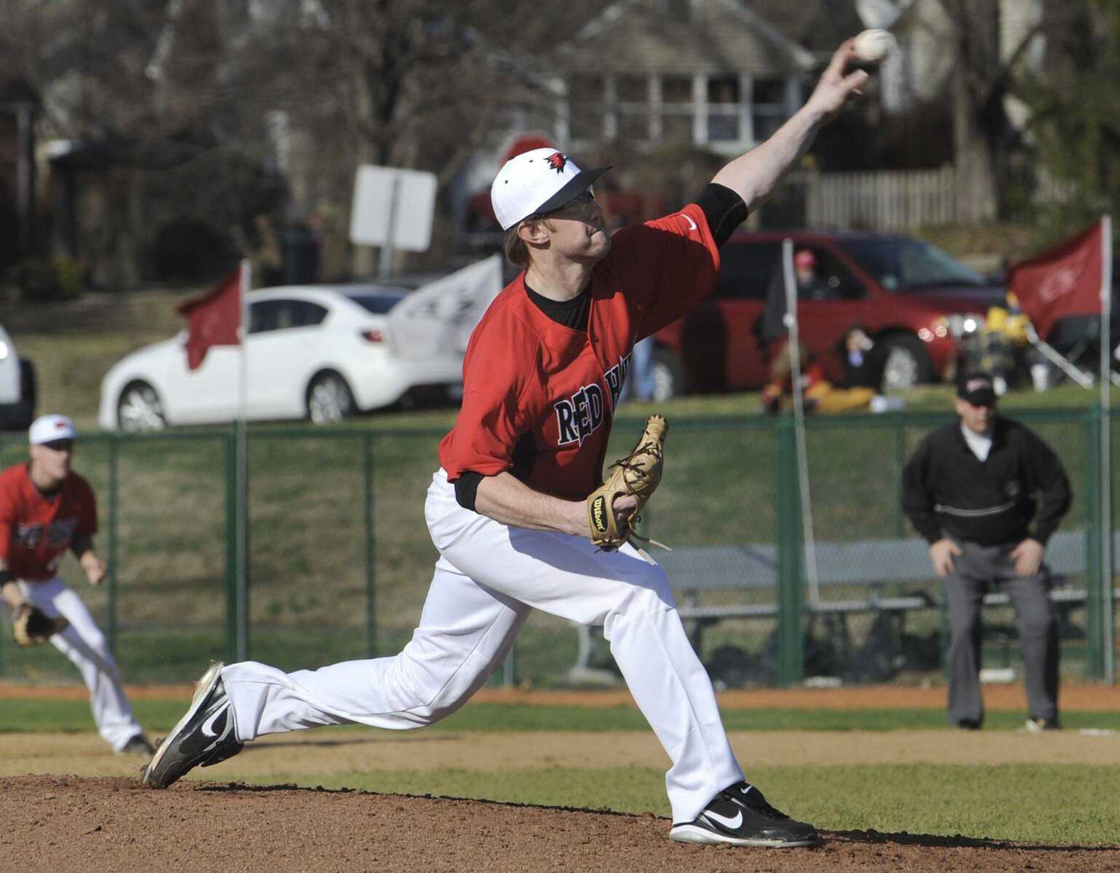 Southeast Missouri State's Jordan Underwood delivers a pitch against North Dakota during the fourth inning Friday at Capaha Field. (Fred Lynch)