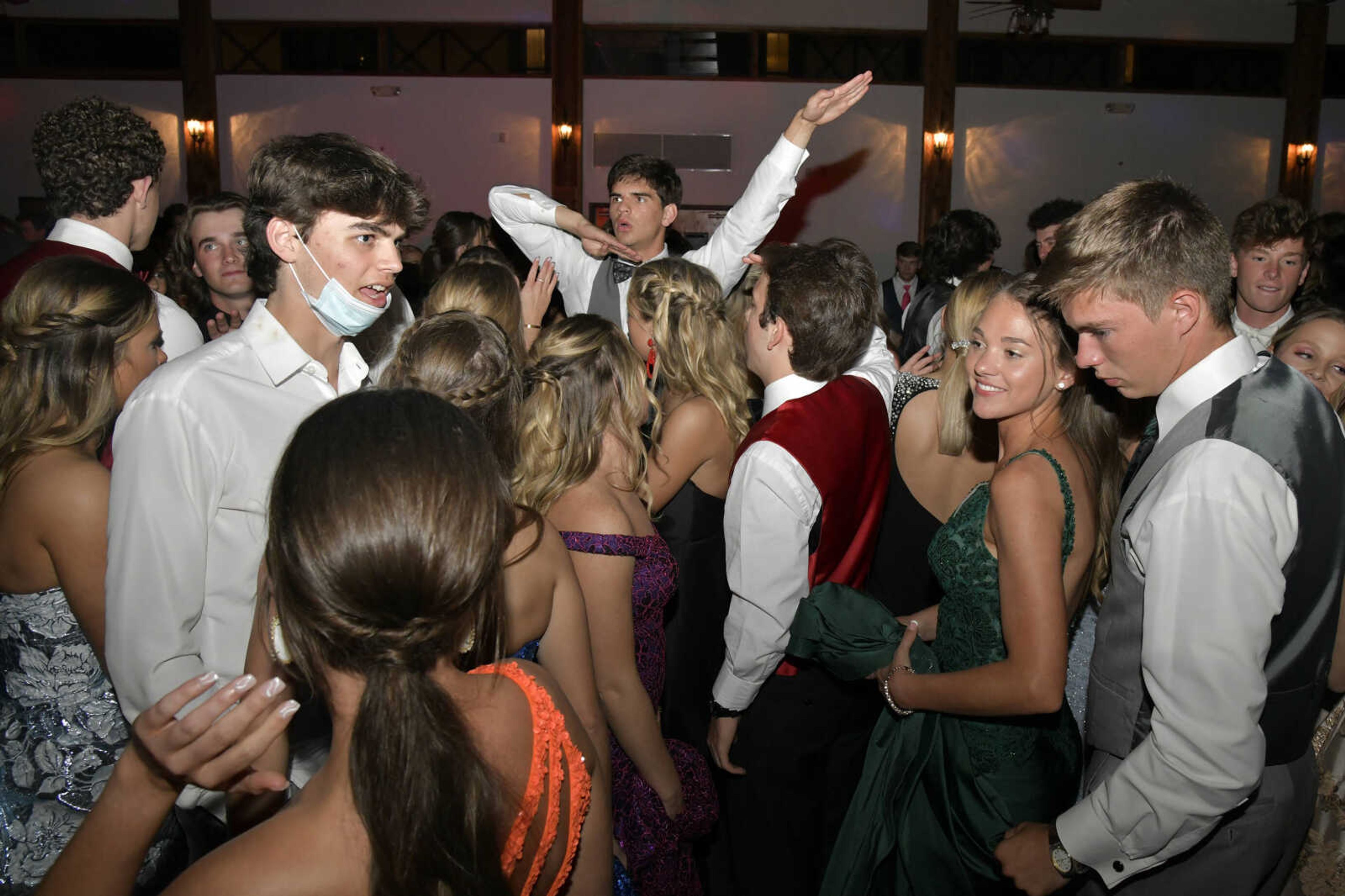 Students dance during Notre Dame's prom at Bavarian Halle in Jackson on Friday, April 30, 2021.