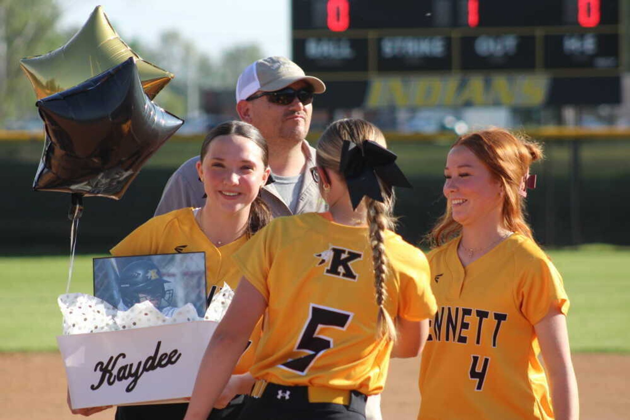 Lady Indians senior Kaydee Taylor is honored on Senior Night at Indian Park. Taylor continues her high school softball career at MSHSAA's Class 2 State Tournament at Springfield.
