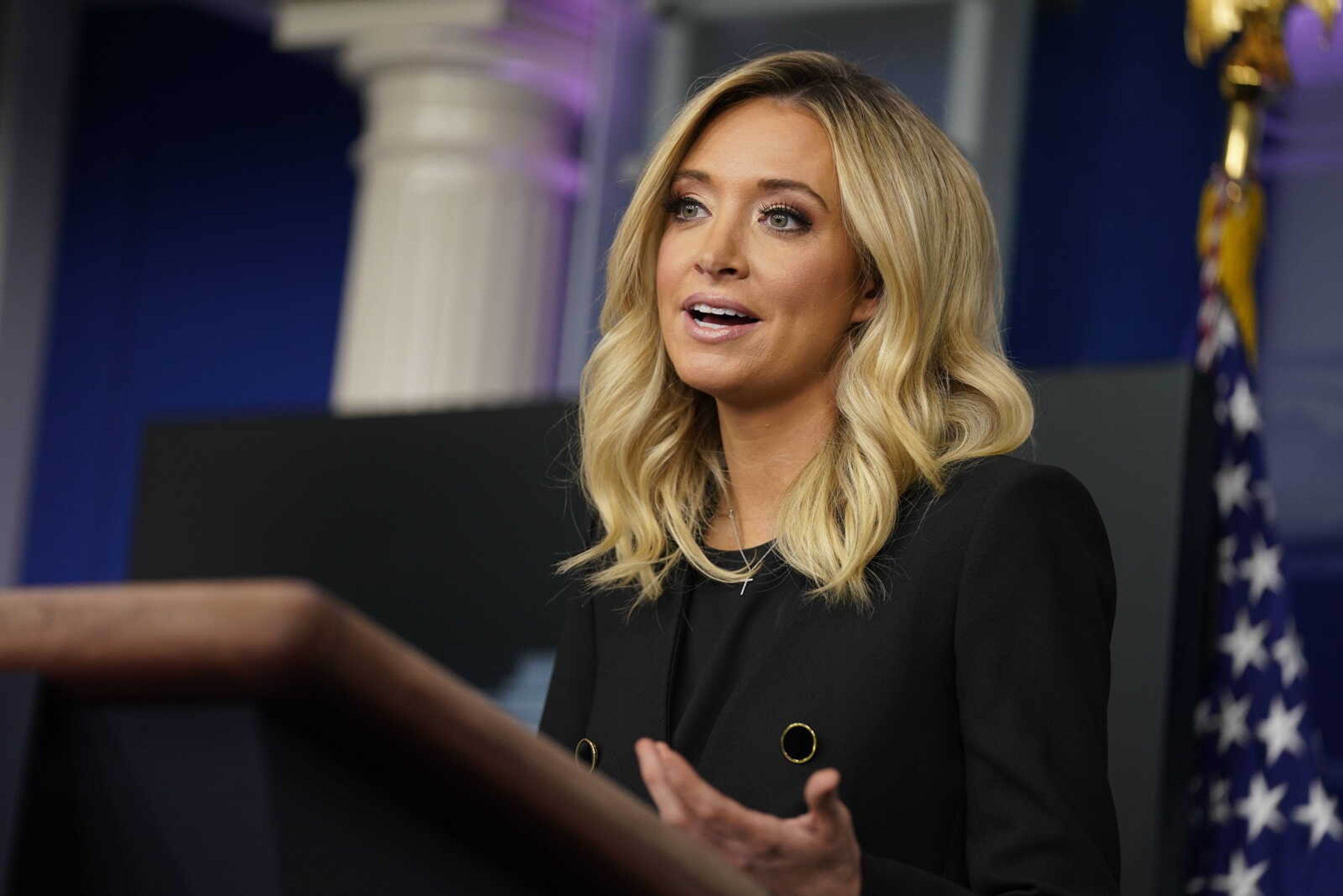 White House press secretary Kayleigh McEnany speaks during a press briefing at the White House, Friday, May 1, 2020, in Washington. (AP Photo/Evan Vucci)