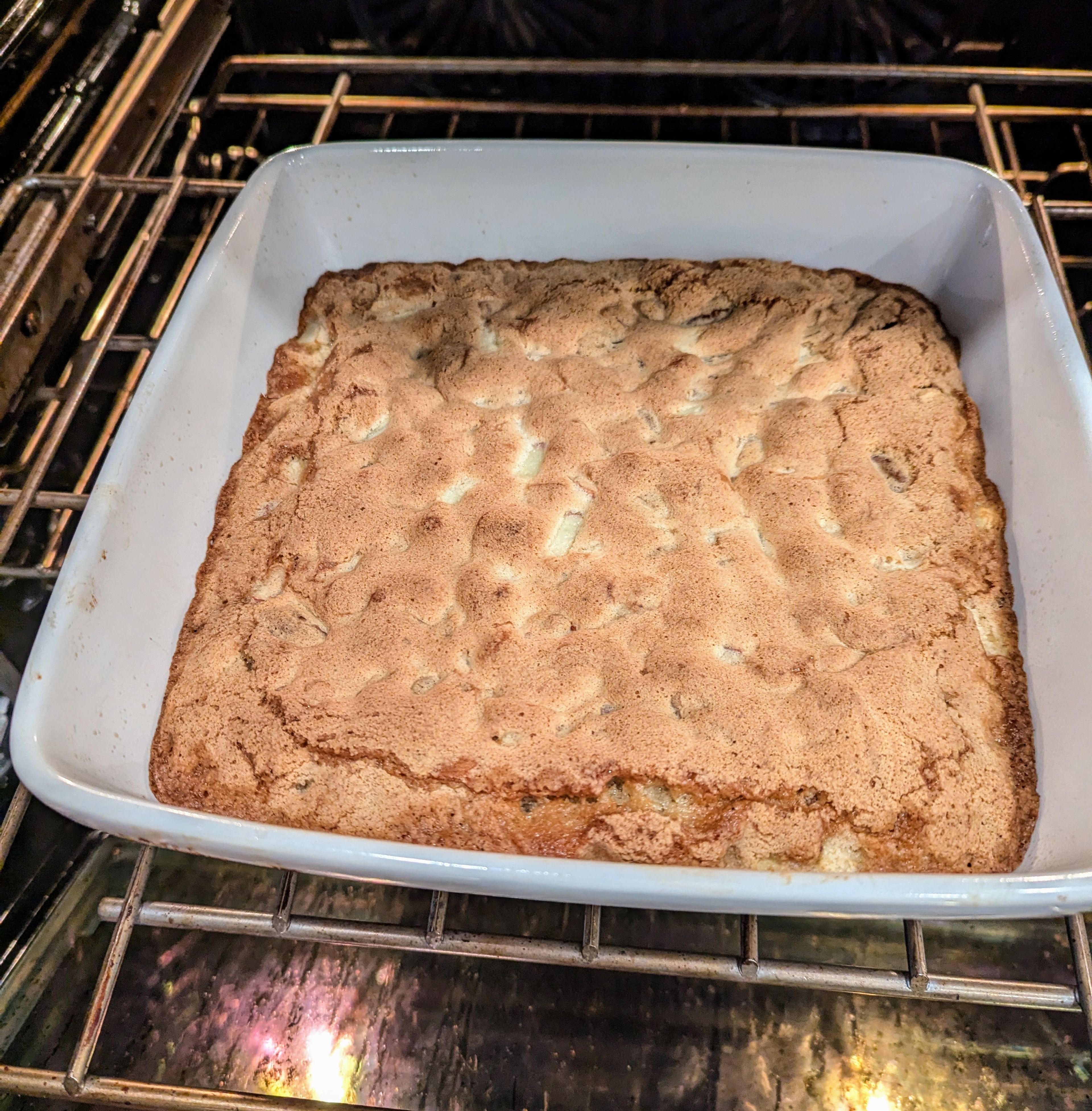 Ozark Pudding, warm from the oven, is ready for a dollop, or two, of whipped cream, as prescribed by Bess Truman, before serving. 

