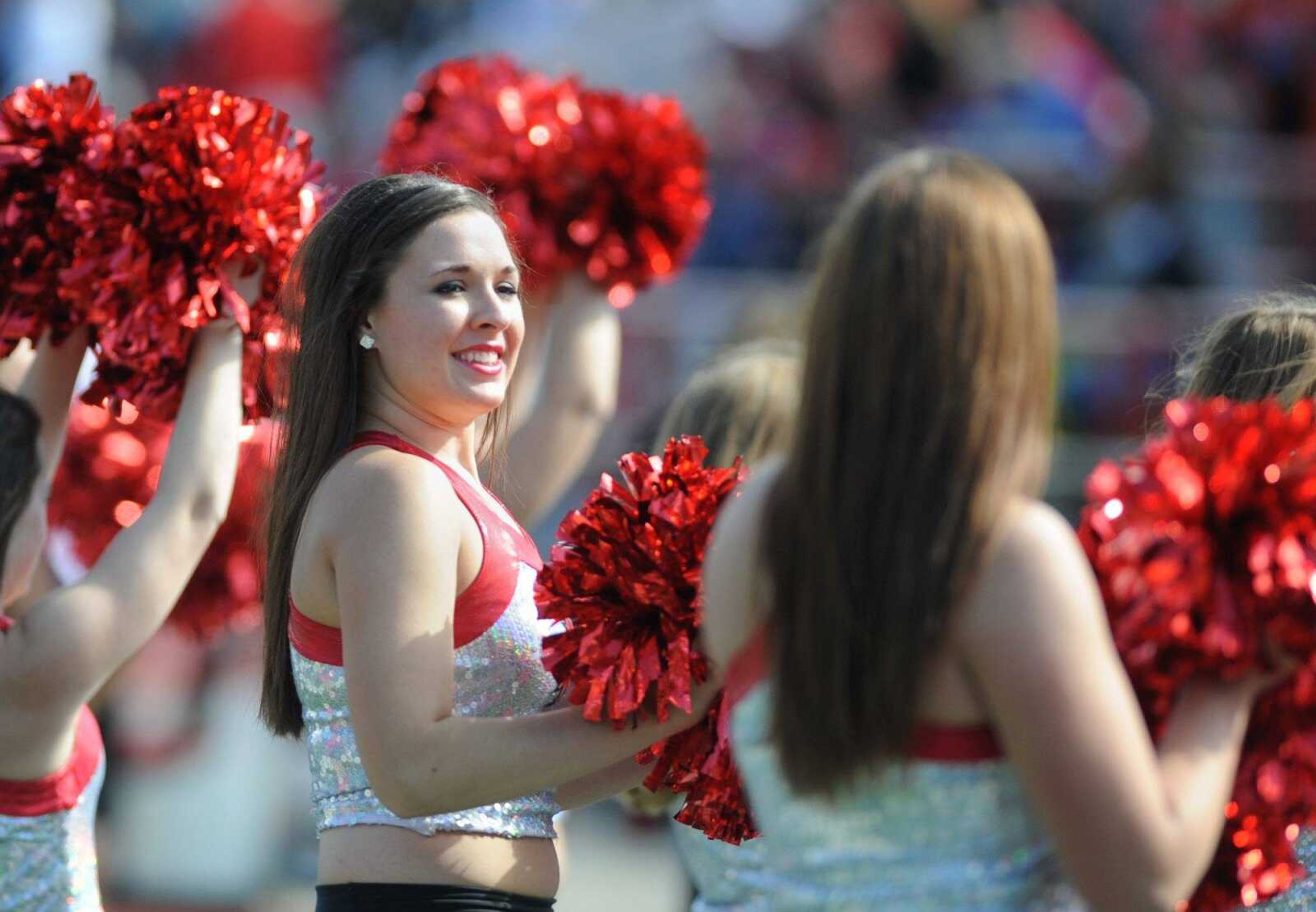 The Southeast Missouri State Sundancers cheer during the game against Eastern Illinois Saturday, Oct. 18, 2014 at Houck Stadium. (Glenn Landberg)