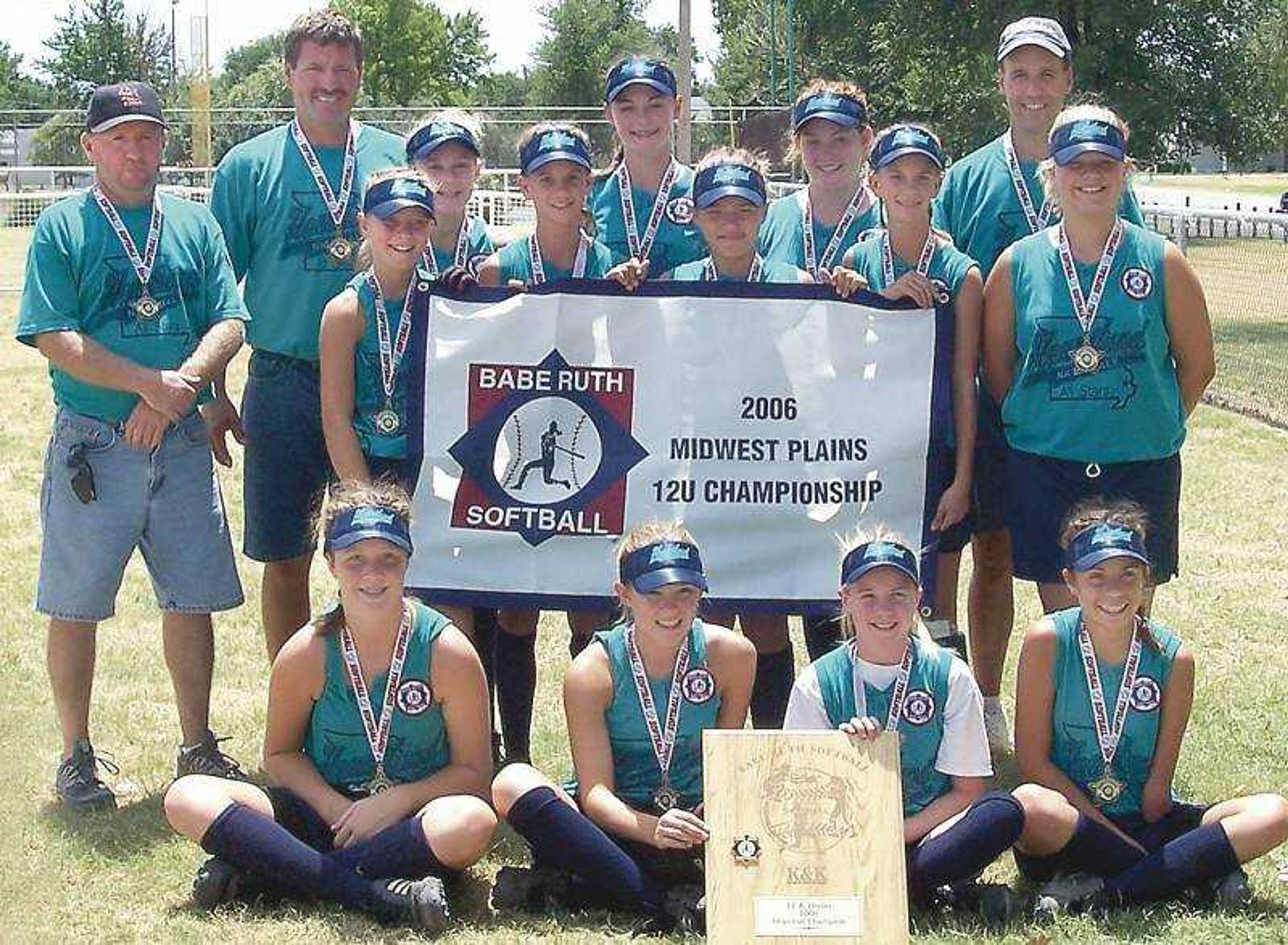 Submitted photo
The Heartland Nationals 12-and-under softball team will compete in the Babe Ruth World Series, which begins Friday in Varina, Va. Team members: front (from left) -- Katie Bond, Ashton Elfrink, Abbey Anderson, Courtney Reinagel; middle -- Summer Burger, Haley Glastetter, Brandi Glastetter, Kaitlin Glastetter, Emily Echols; back -- coach Bill Anderson, coach Shawn Glastetter, Emily Grojean, Nicole Blattel, Halle Woodfin, coach Jeff Reinagel.